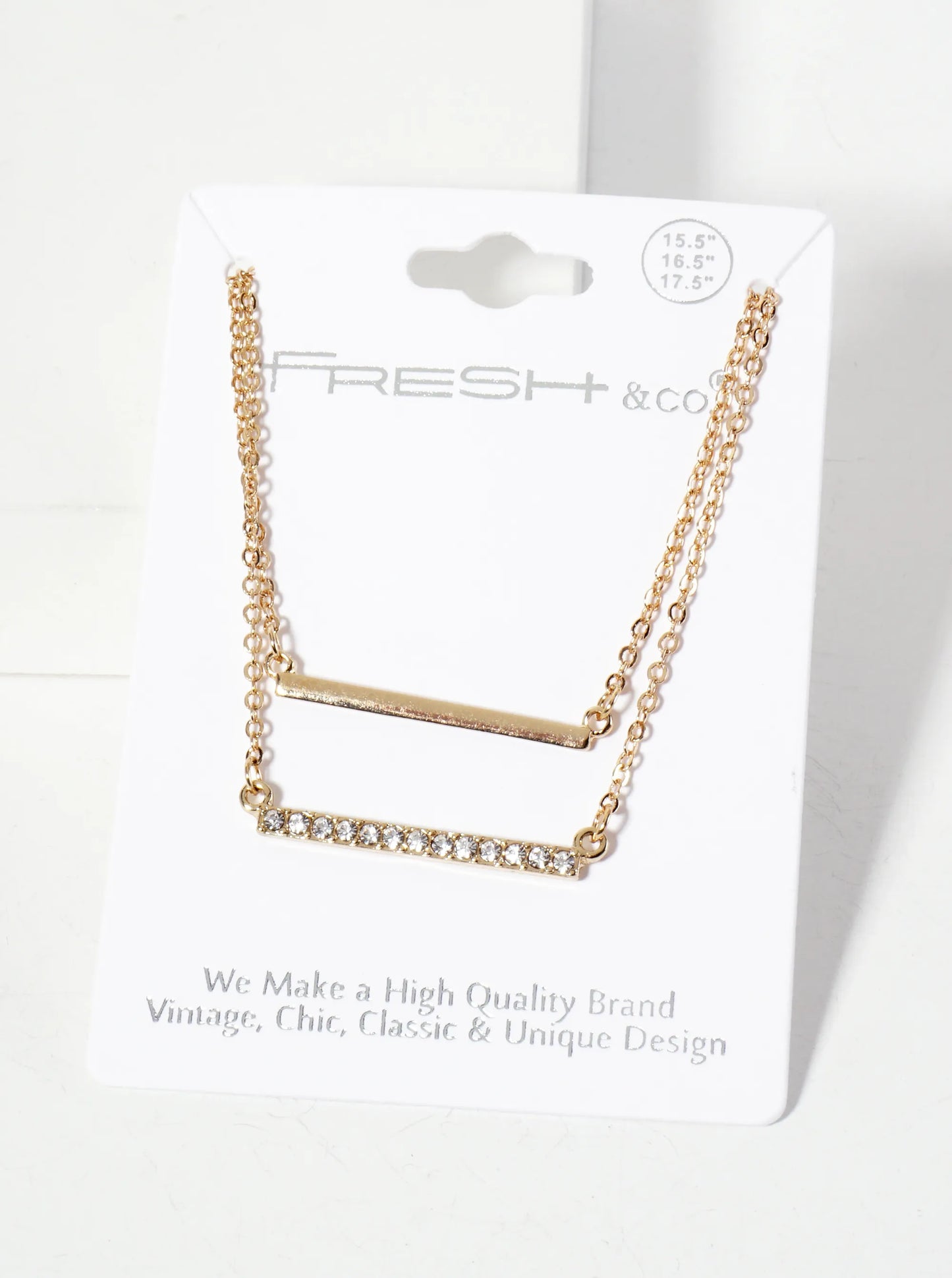 Crystal-Pave 1-inch Horizontal Bar Pendant Layered Necklace