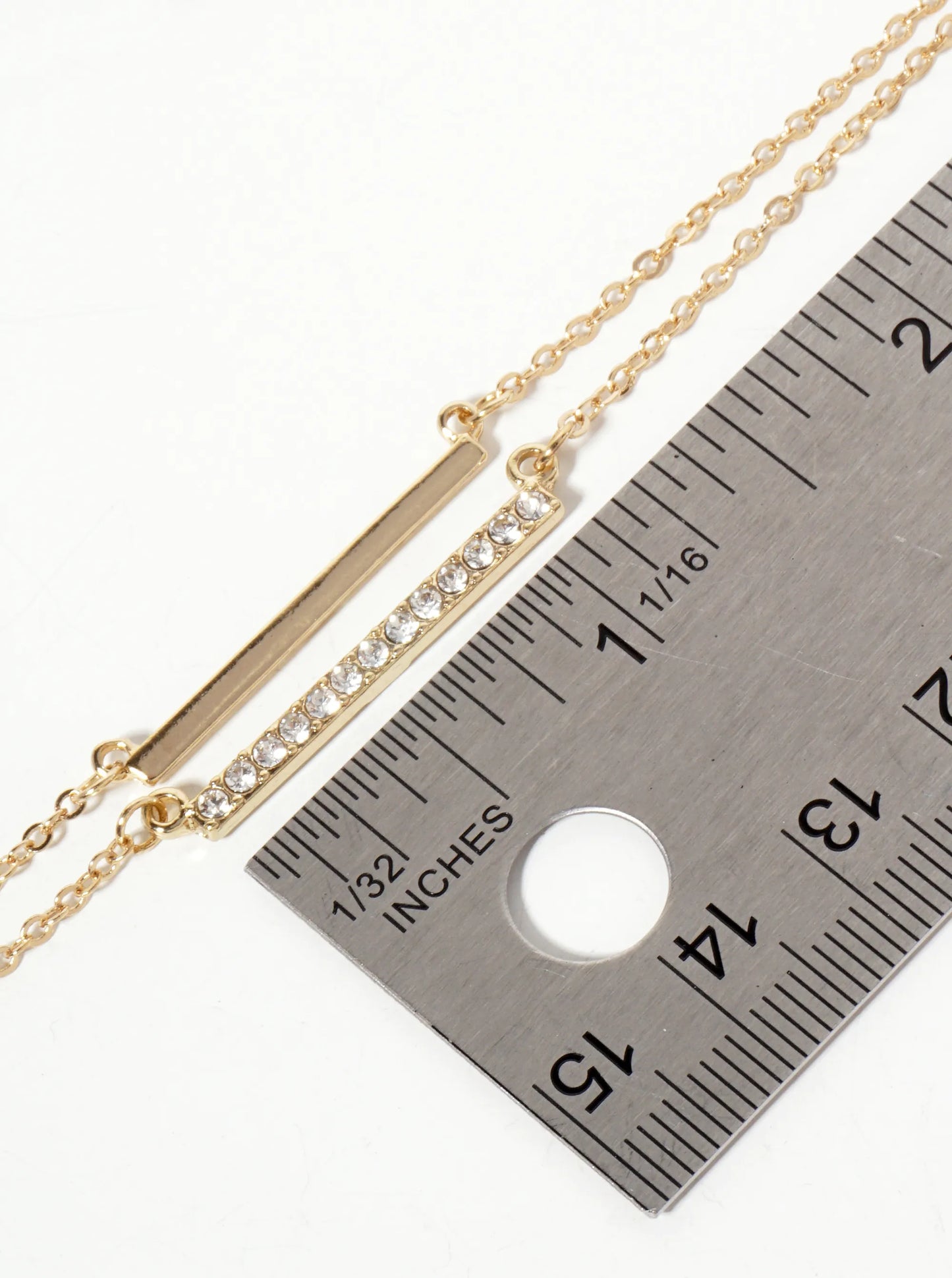 Crystal-Pave 1-inch Horizontal Bar Pendant Layered Necklace