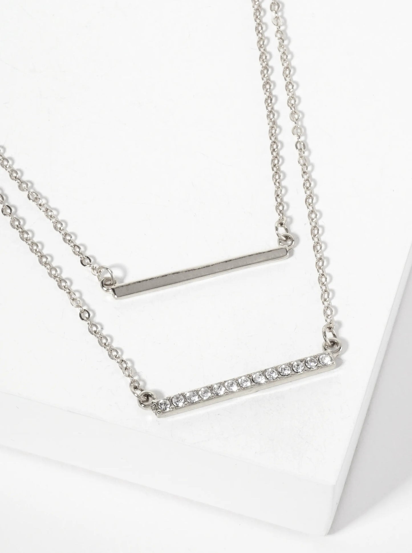 Crystal-Pave 1-inch Horizontal Bar Pendant Layered Necklace