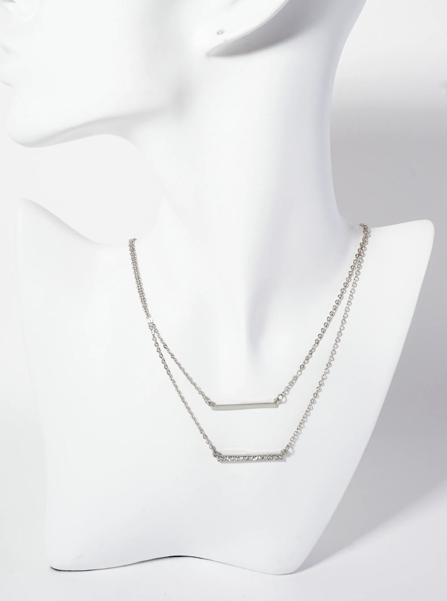 Crystal-Pave 1-inch Horizontal Bar Pendant Layered Necklace