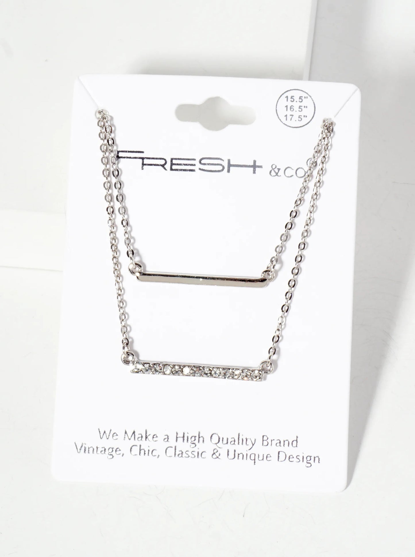 Crystal-Pave 1-inch Horizontal Bar Pendant Layered Necklace