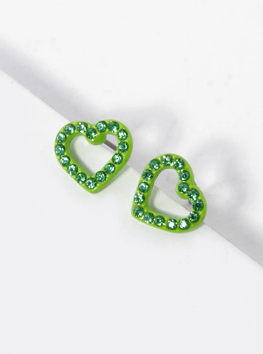 Crystal Pave 10mm Dainty Heart Stud Earrings