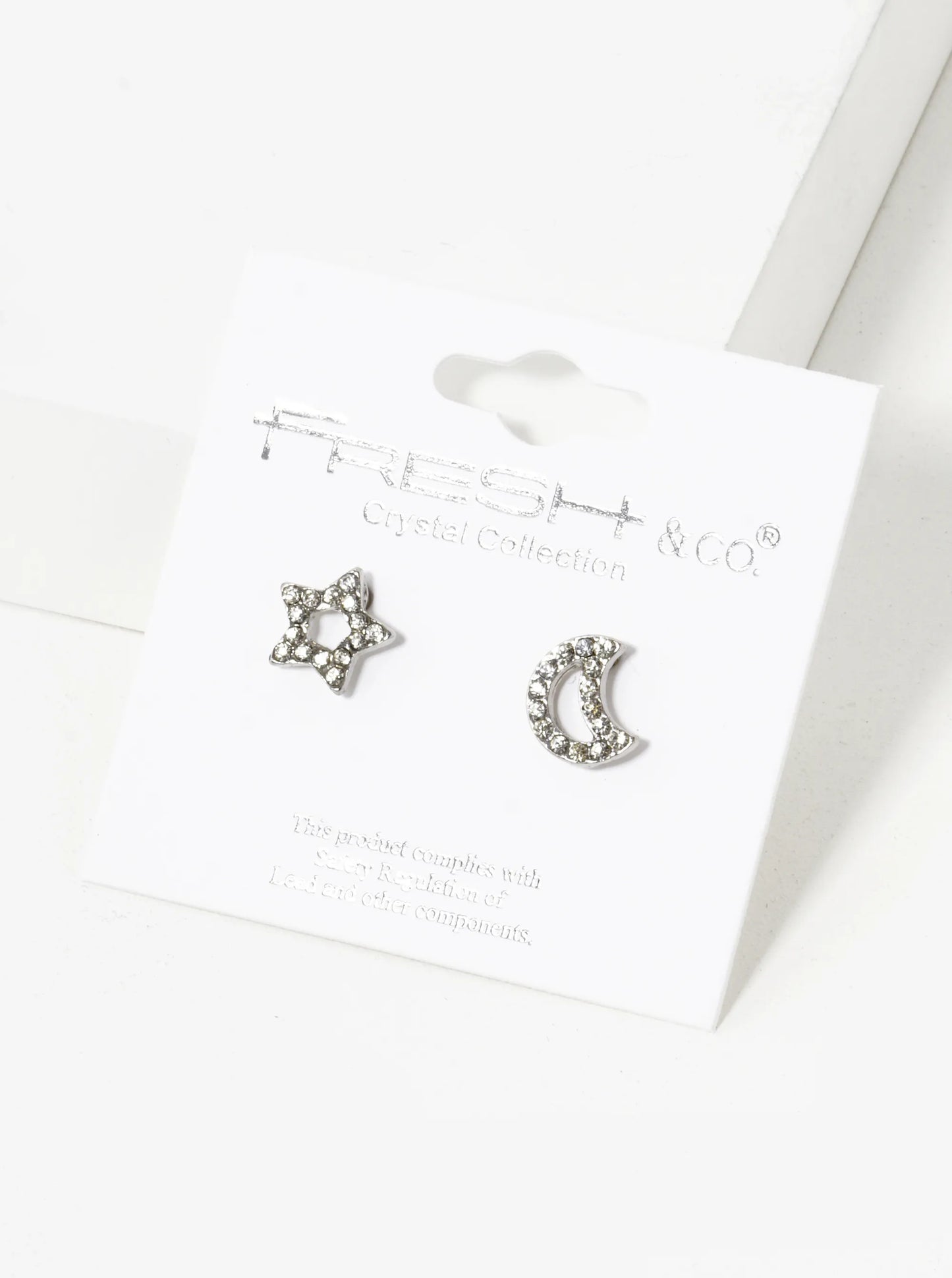 Crystal Pave 10mm Star And Moon Asymmetrical  Stud Earrings