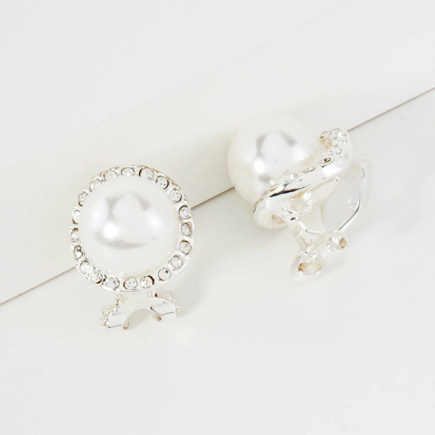 Crystal-Pave 11mm Pearl Clip-On Earrings