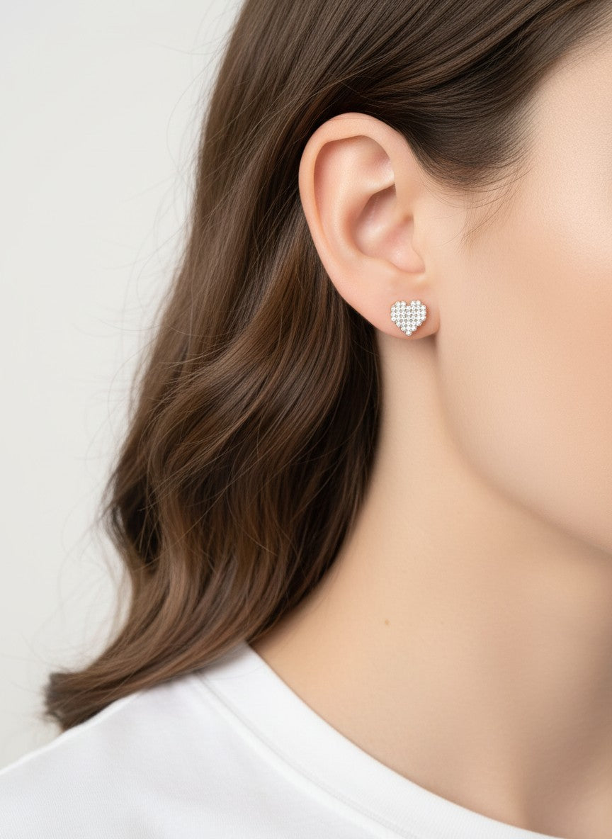 Crystal Pave 11mm Pixel Heart Post Stud Earrings