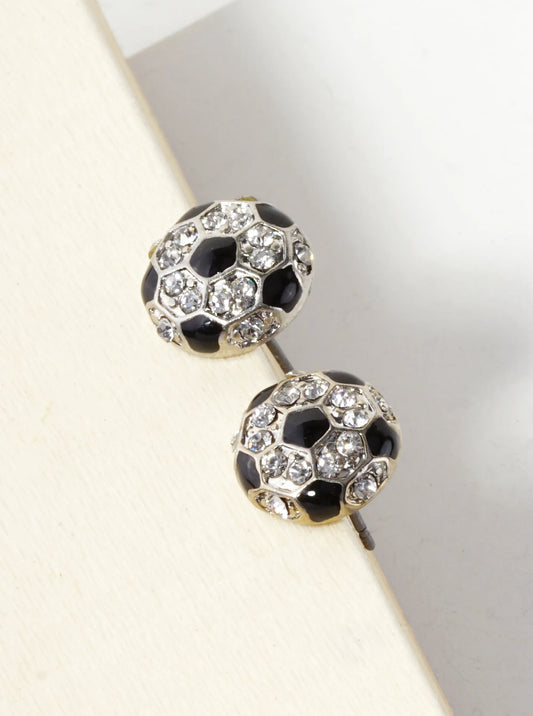 Crystal Pave 11mm Soccer Ball Button Stud Earrings