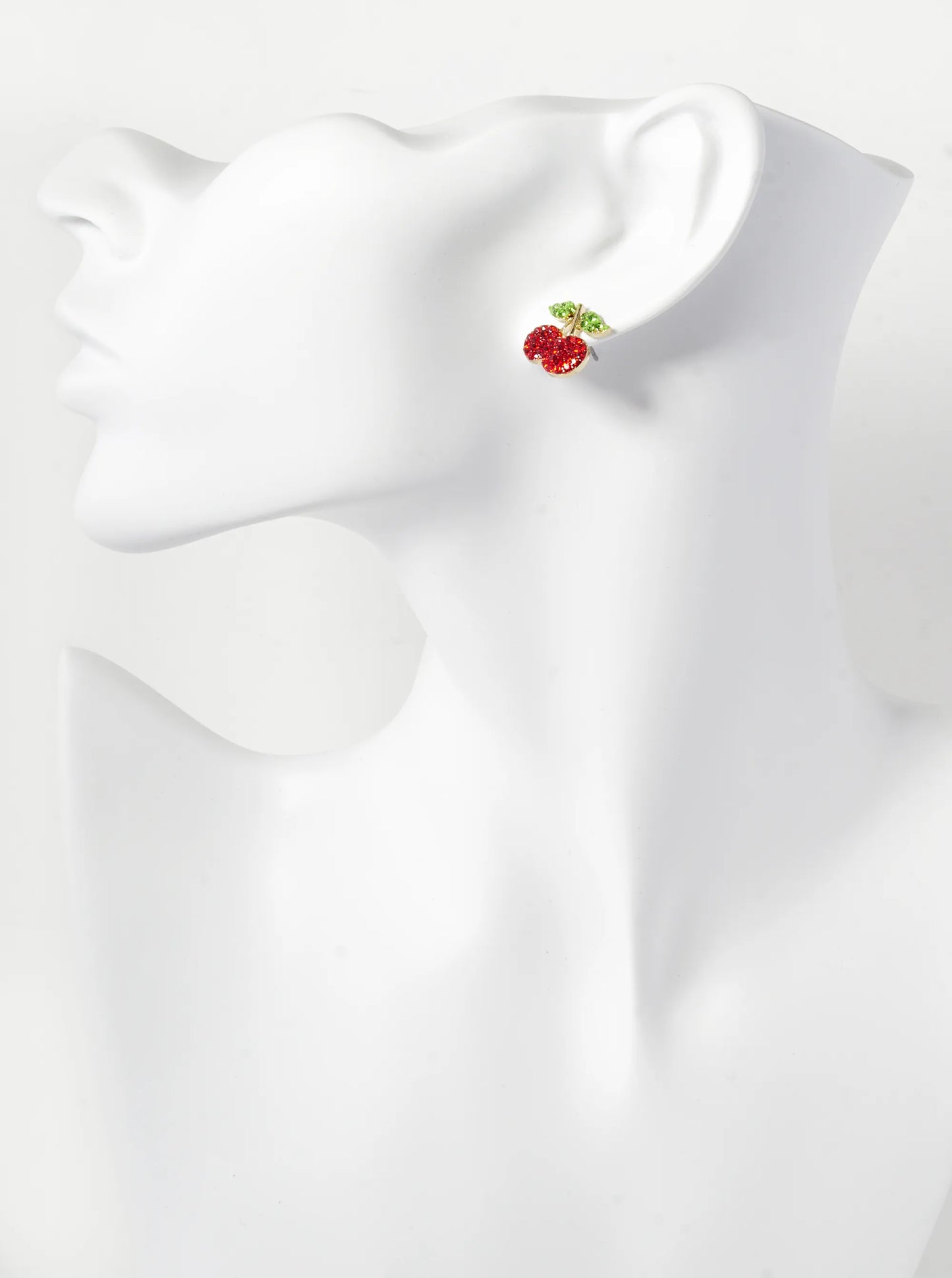 Crystal Pave 12mm Dainty Cherry Stud Earrings