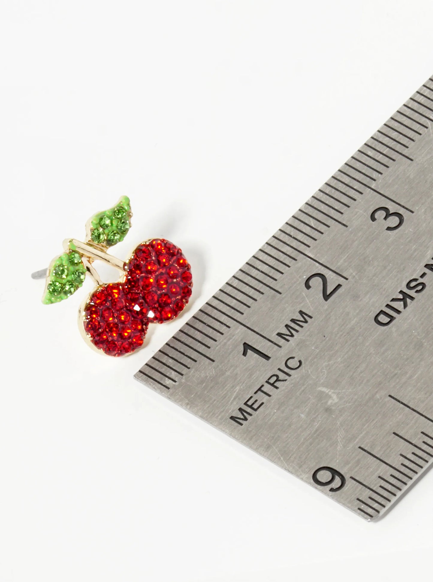 Crystal Pave 12mm Dainty Cherry Stud Earrings