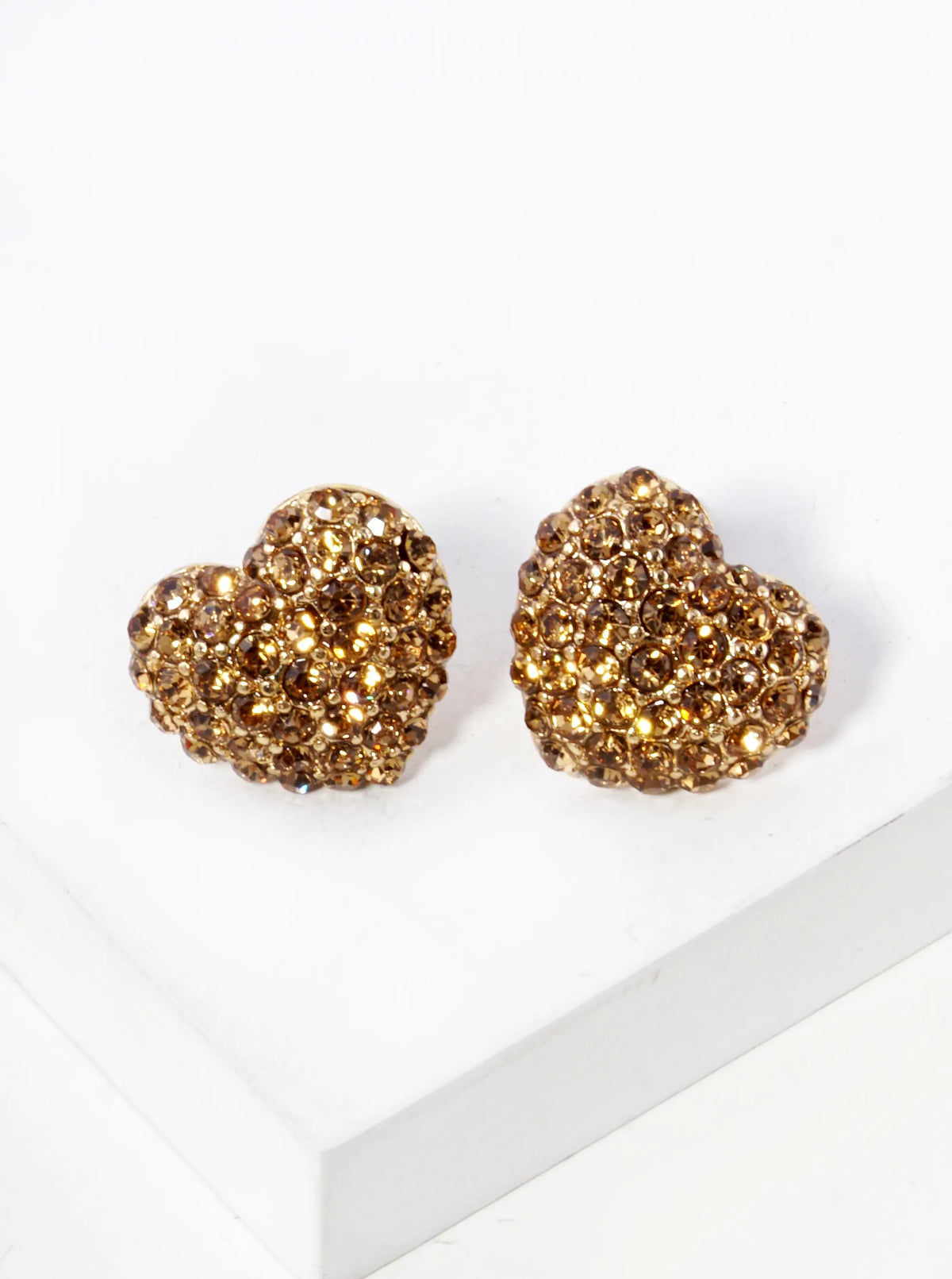 Crystal Pave 12mm Dainty Heart Stud Earrings - Gold