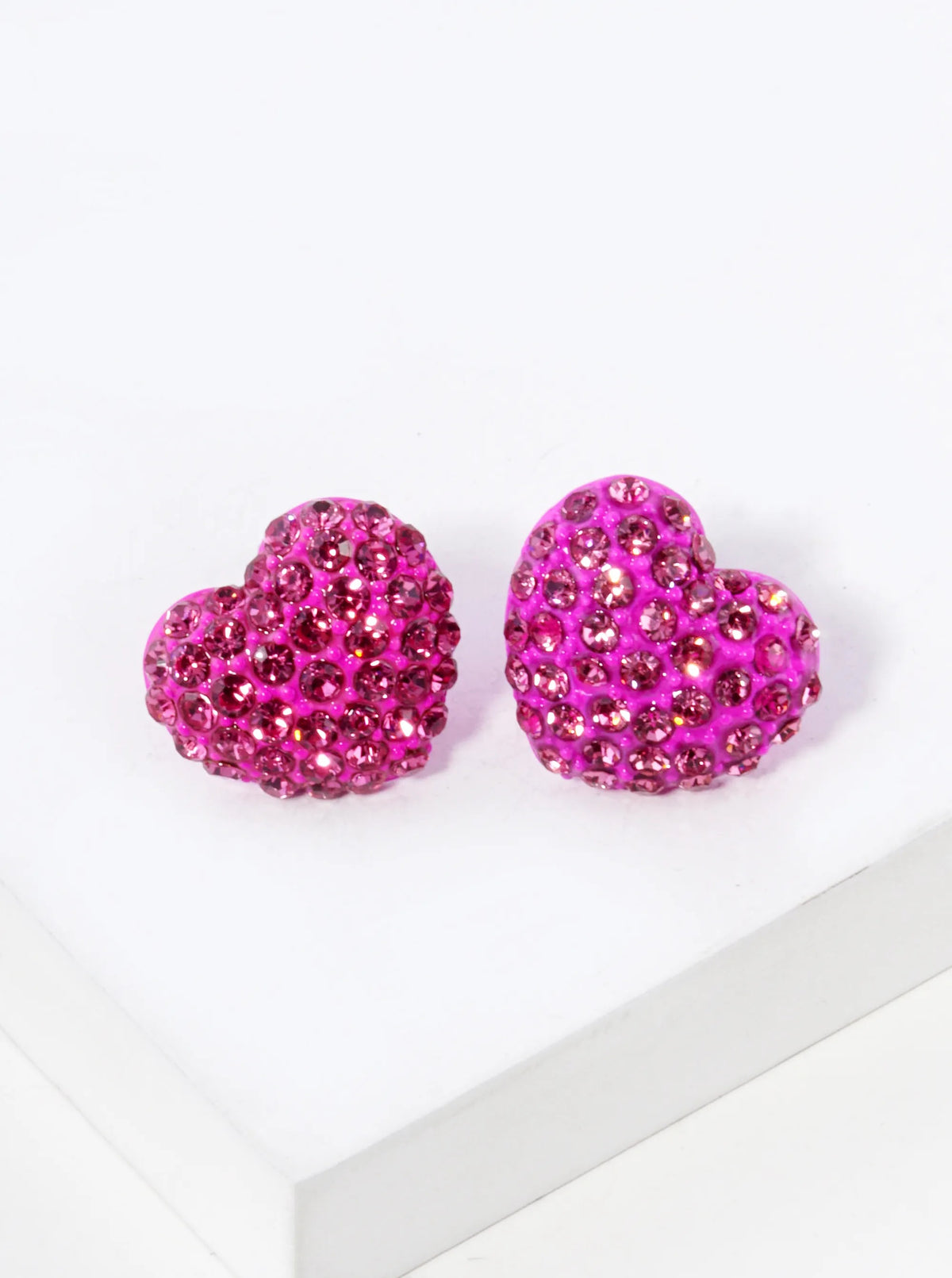 Crystal Pave 12mm Dainty Heart Stud Earrings - Rose Pink