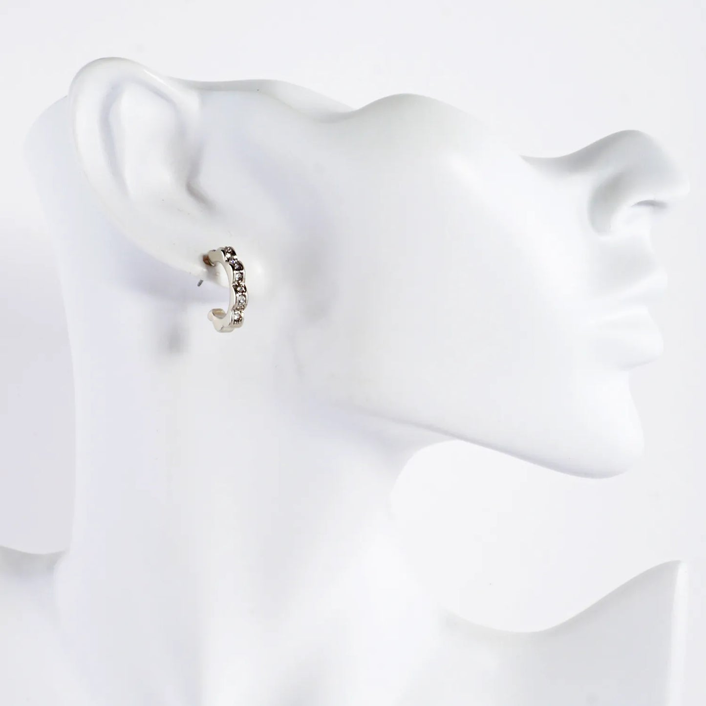 Crystal-Pave 12mm Flower Open Huggie Hoop Earrings