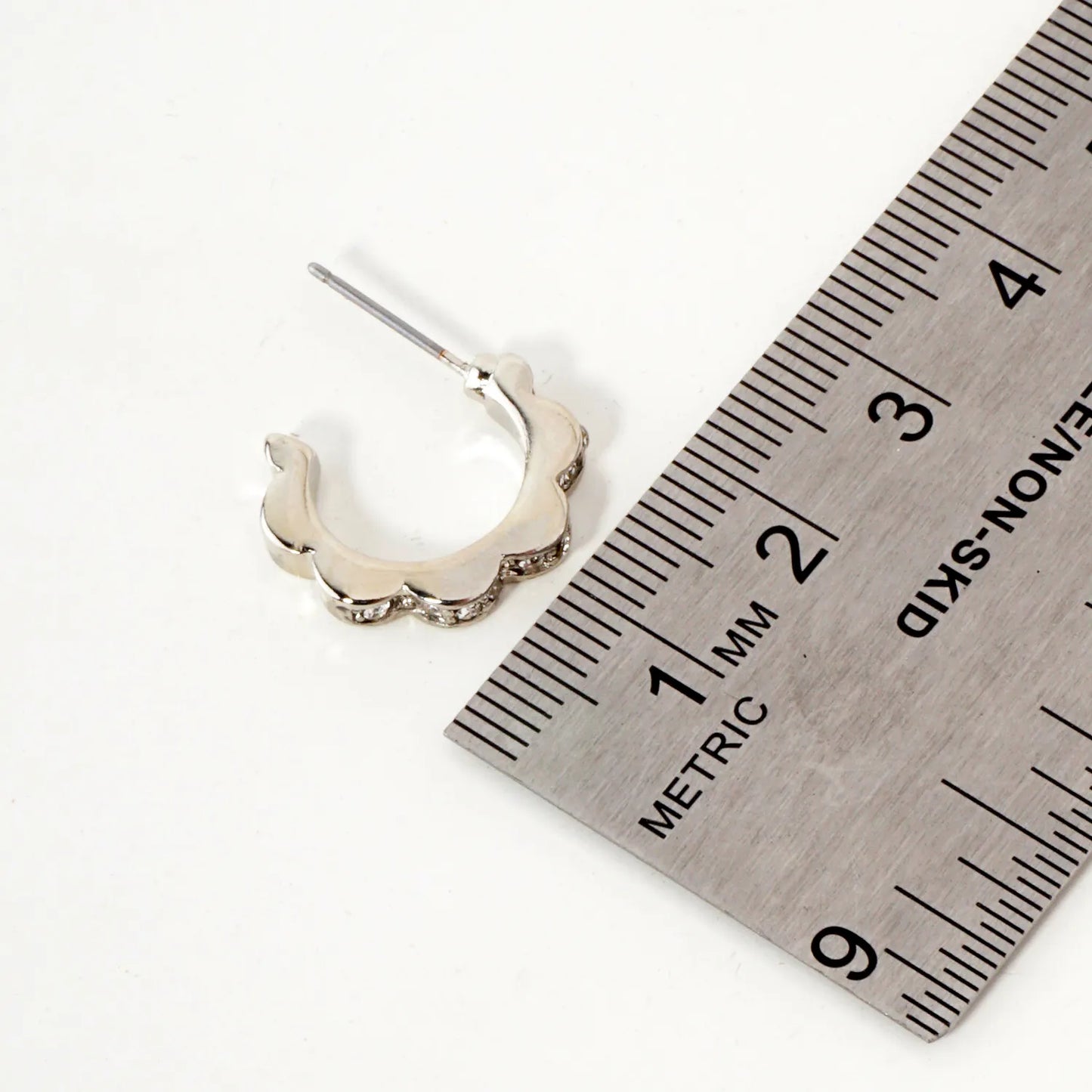 Crystal-Pave 12mm Flower Open Huggie Hoop Earrings