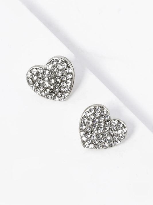 Crystal Pave 12mm Heart Post Stud Earrings