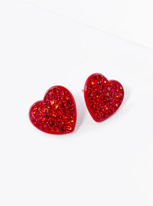 Crystal Pave 12mm Heart Stud Earrings