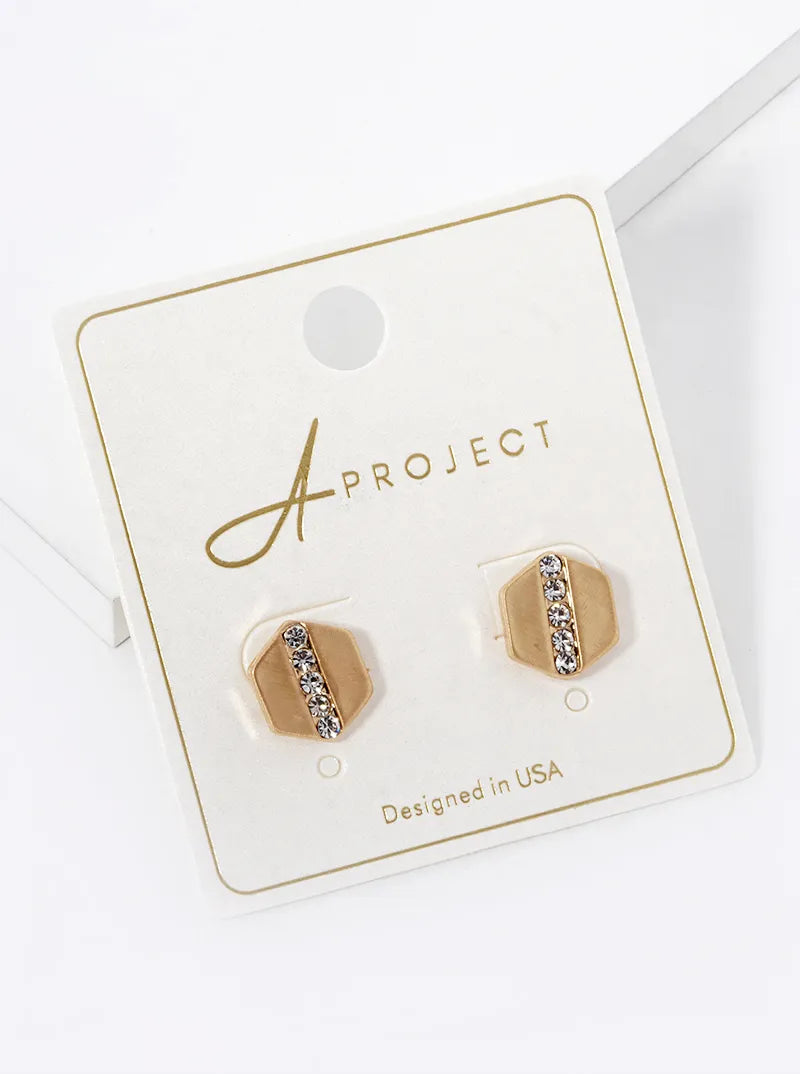 Crystal Pave 12mm Hexagon Stud Earrings