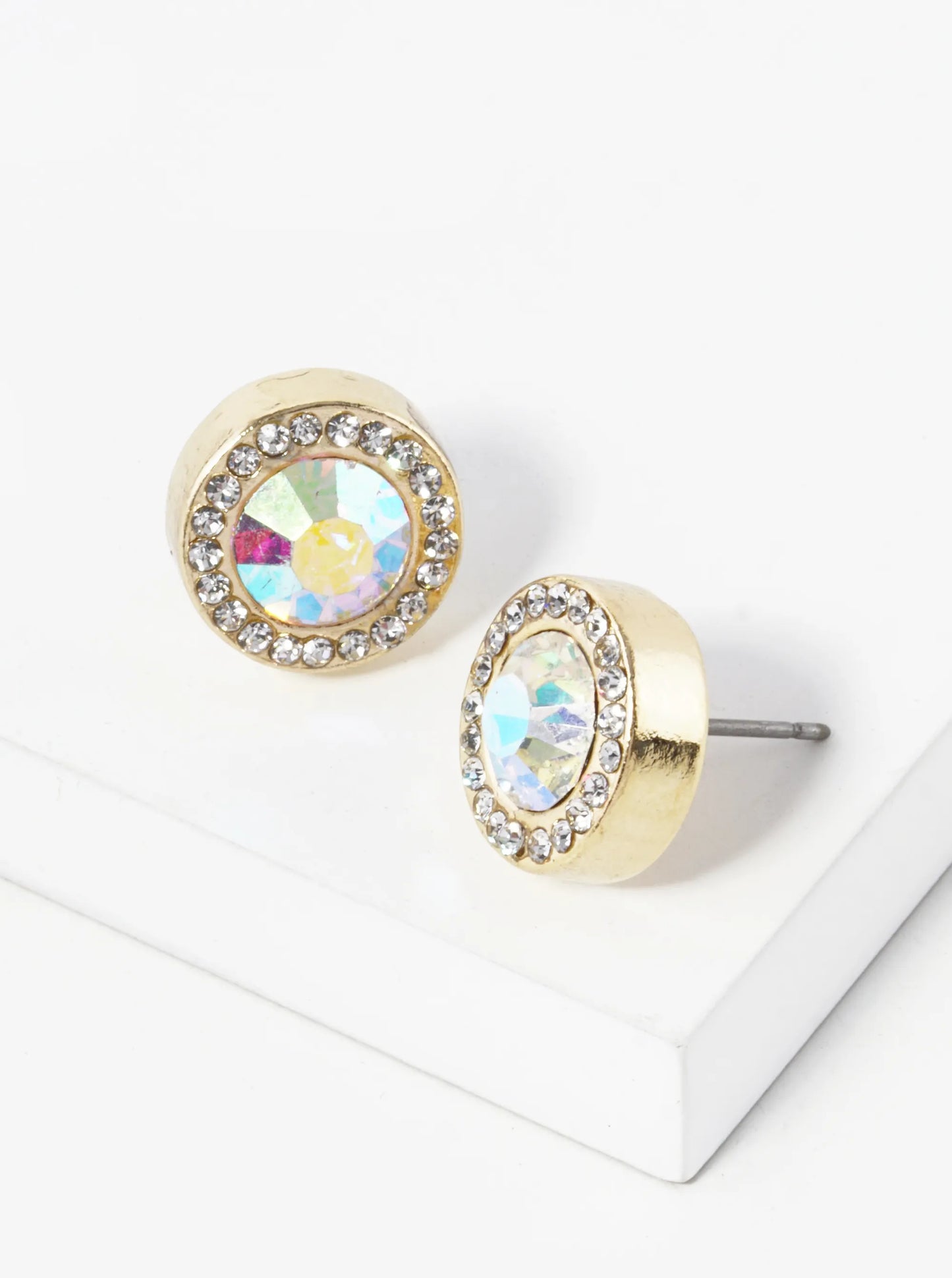 Crystal-Pave 12mm Stone Button Stud Earrings