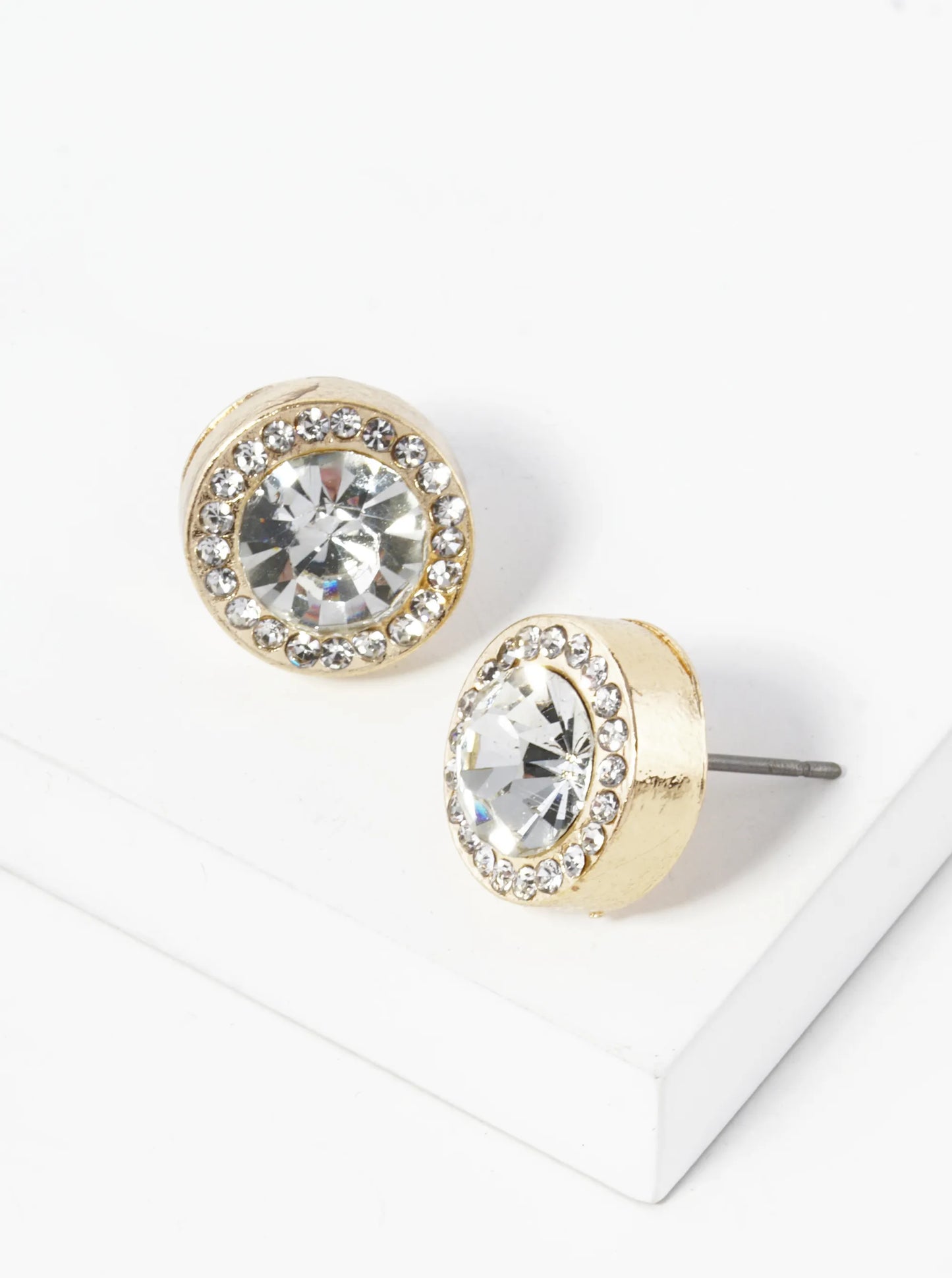 Crystal-Pave 12mm Stone Button Stud Earrings