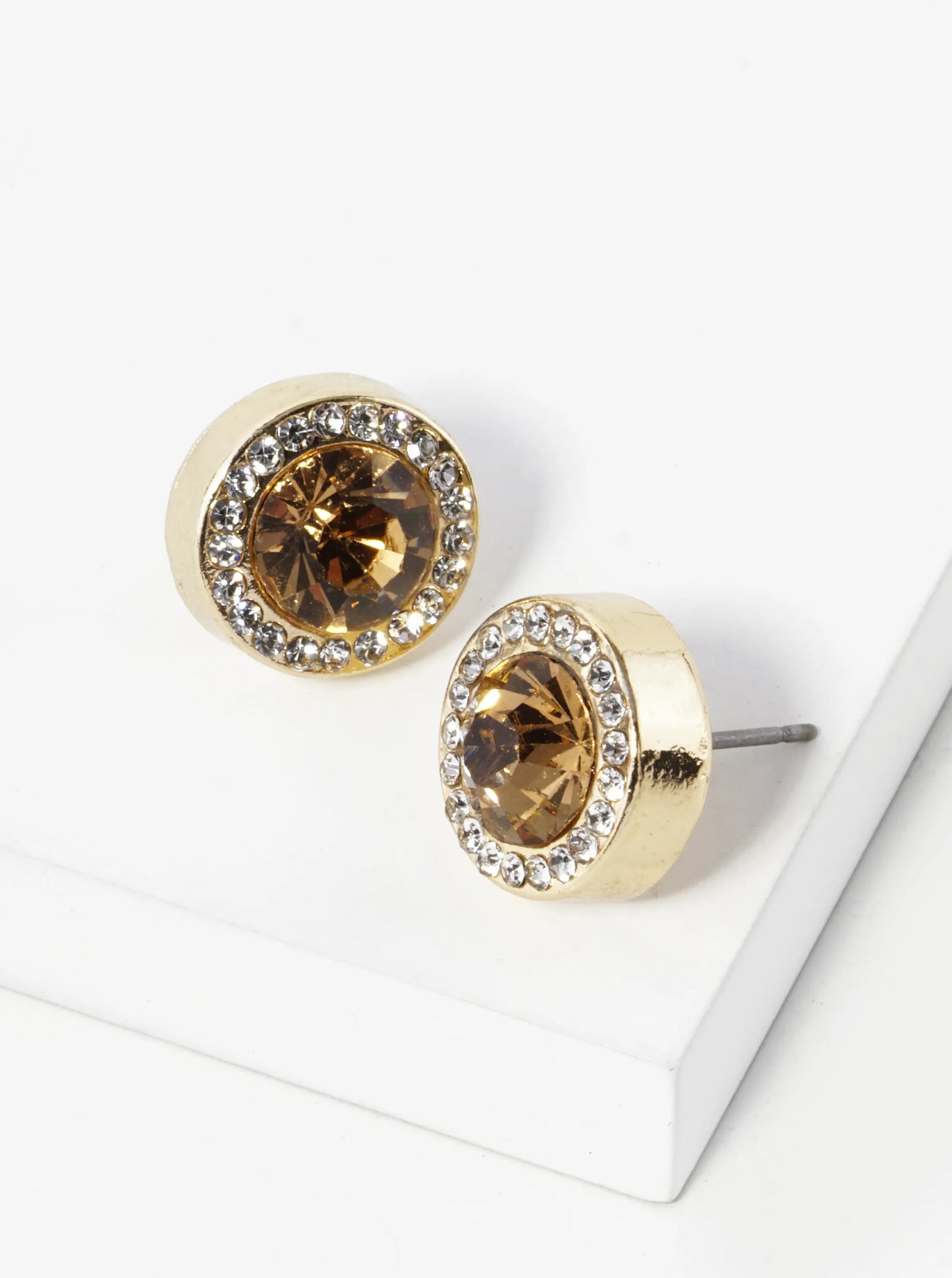 Crystal-Pave 12mm Stone Button Stud Earrings