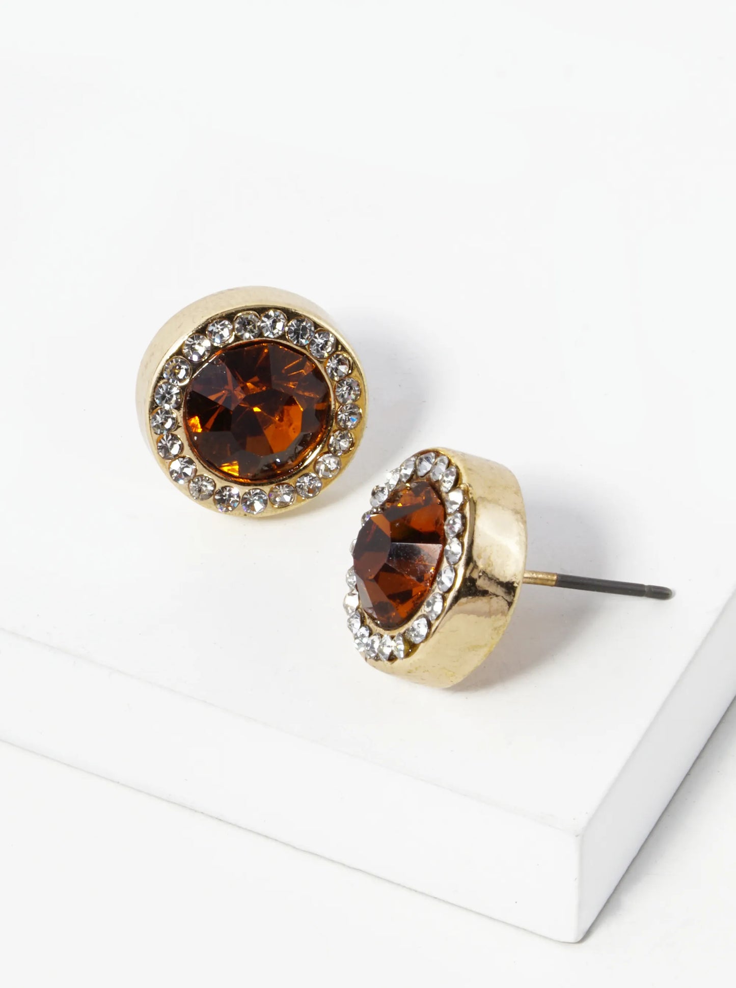 Crystal-Pave 12mm Stone Button Stud Earrings