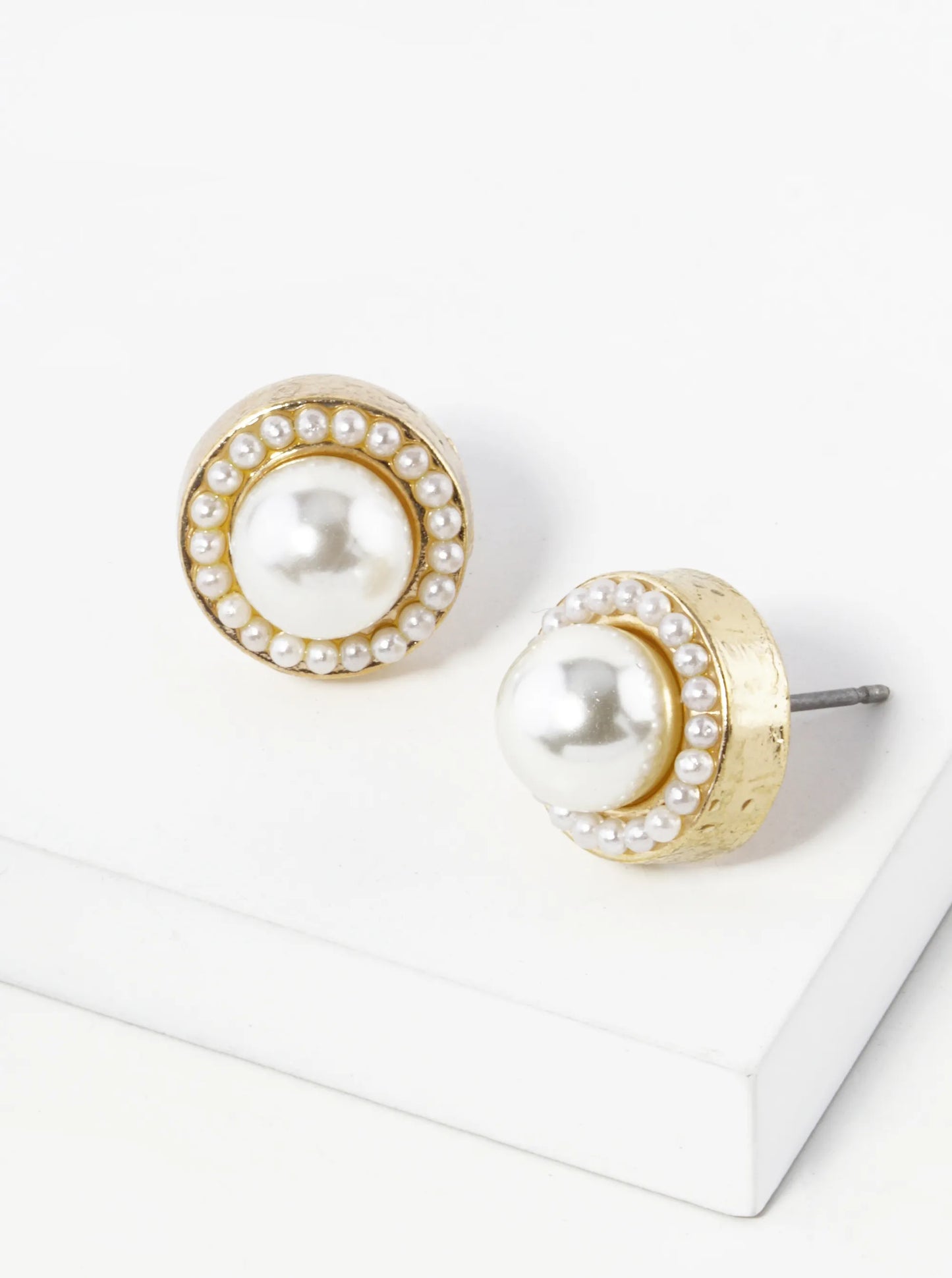 Crystal-Pave 12mm Stone Button Stud Earrings