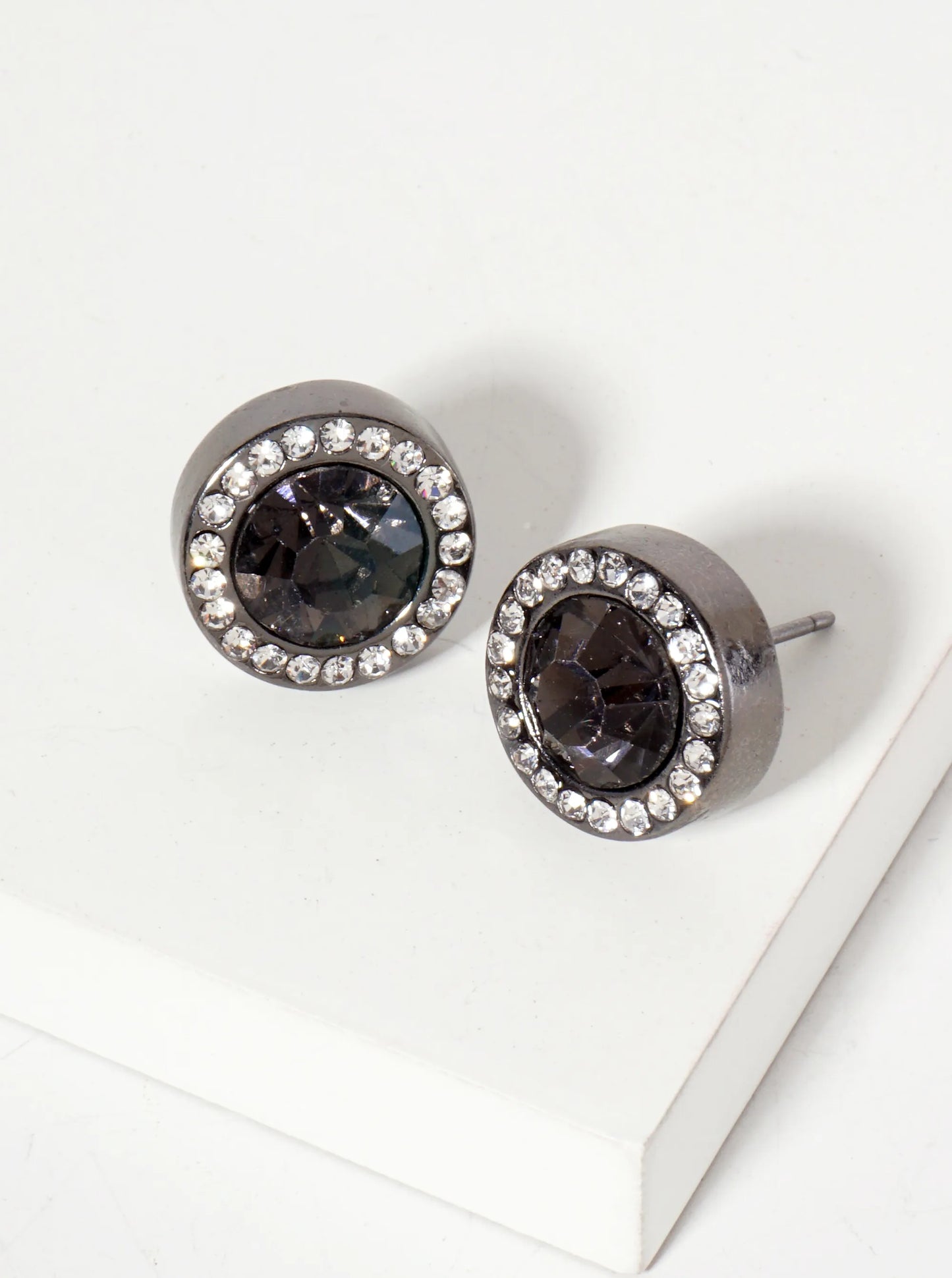 Crystal-Pave 12mm Stone Button Stud Earrings