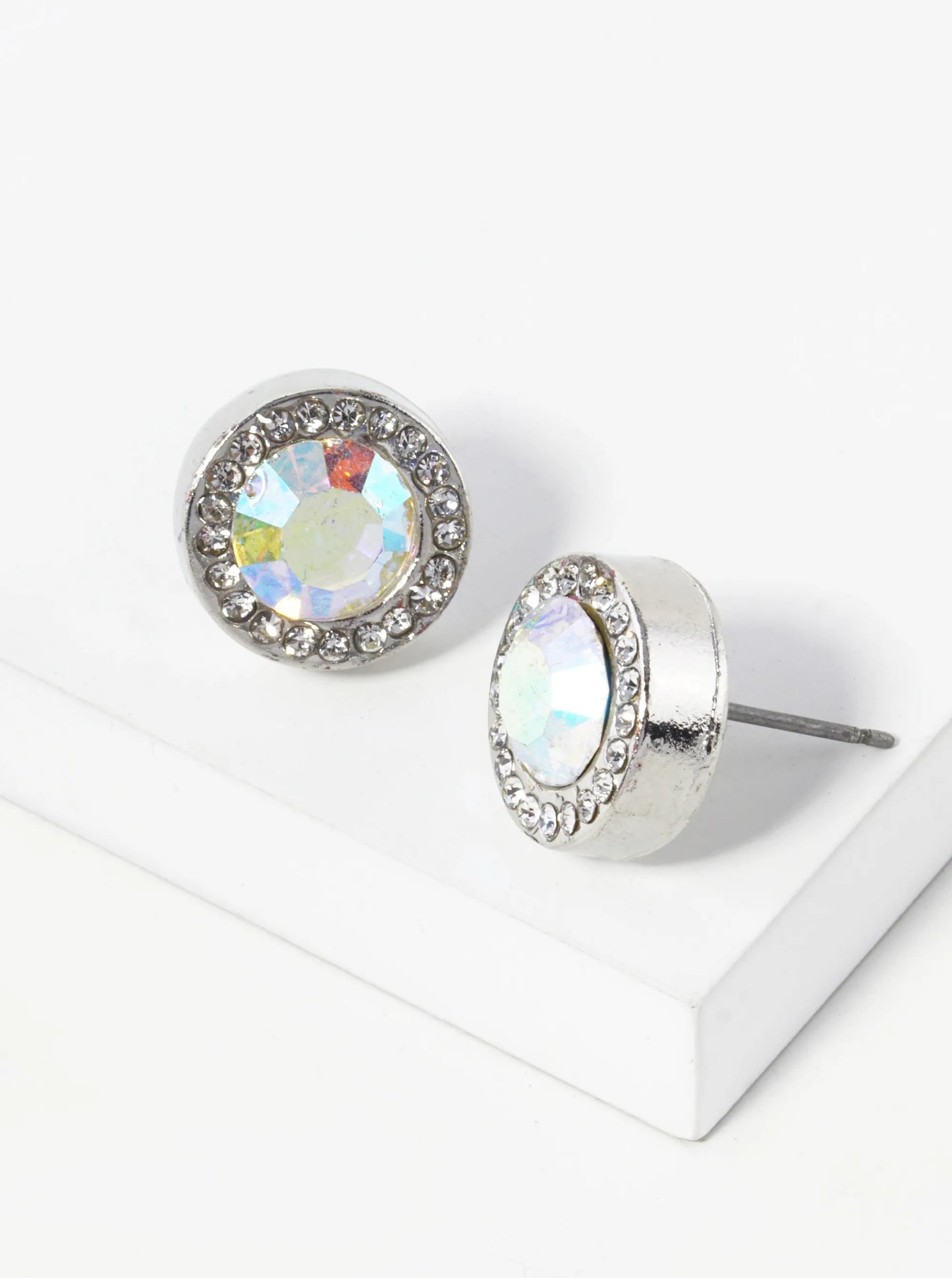 Crystal-Pave 12mm Stone Button Stud Earrings