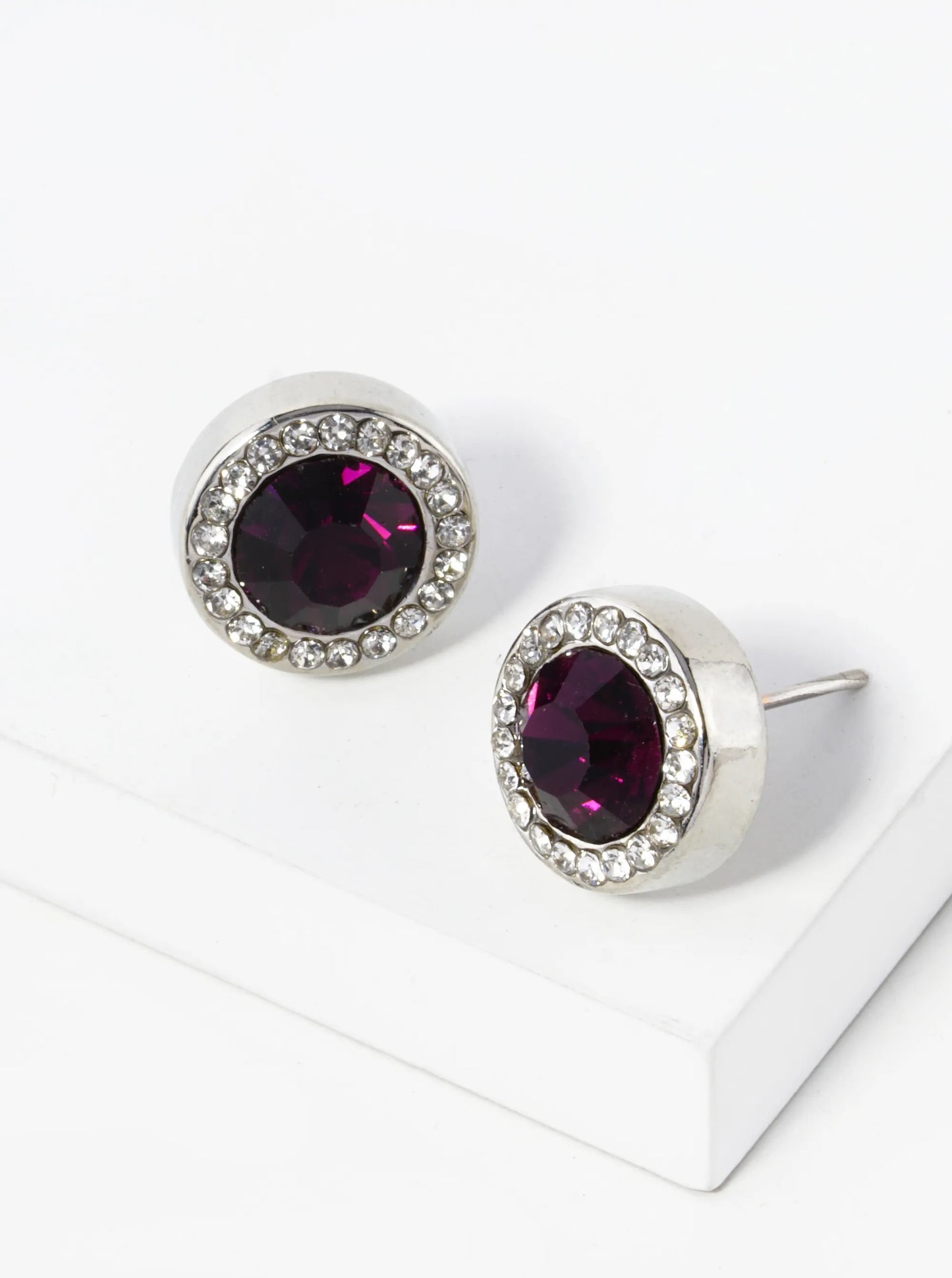 Crystal-Pave 12mm Stone Button Stud Earrings