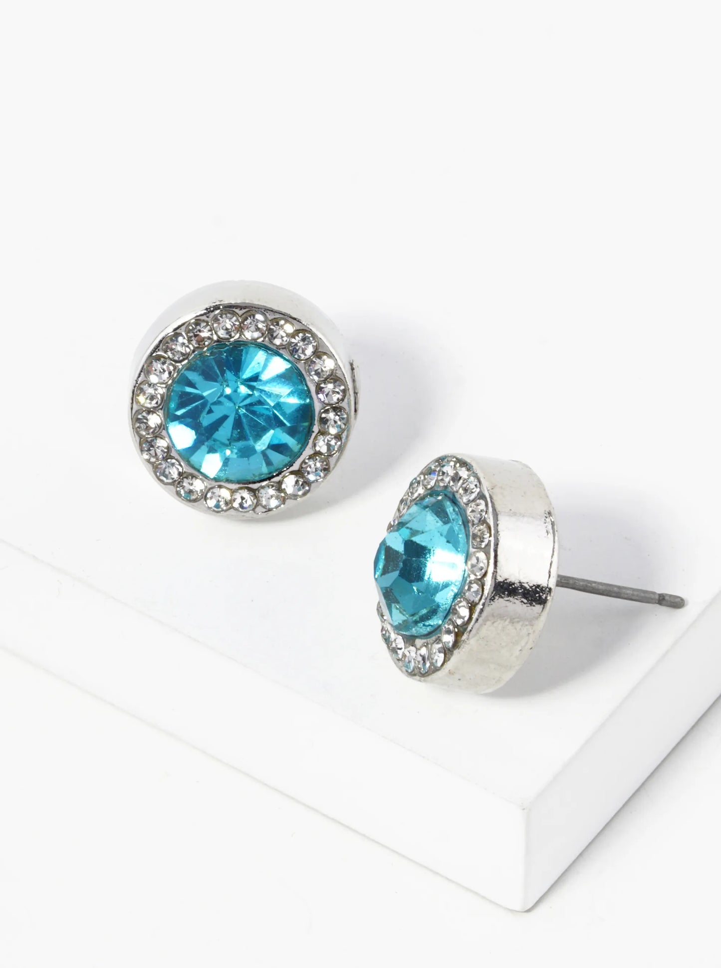 Crystal-Pave 12mm Stone Button Stud Earrings