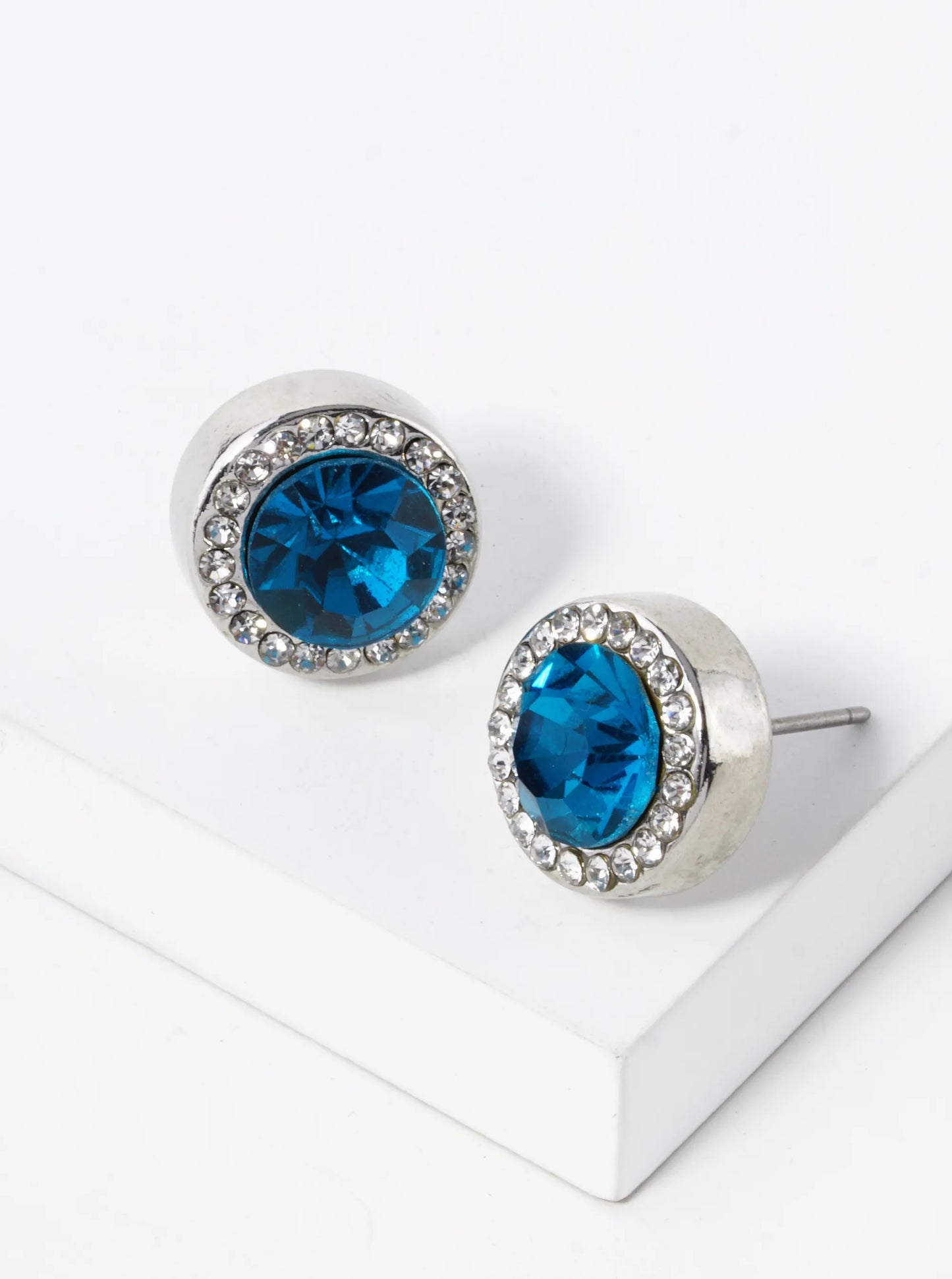 Crystal-Pave 12mm Stone Button Stud Earrings