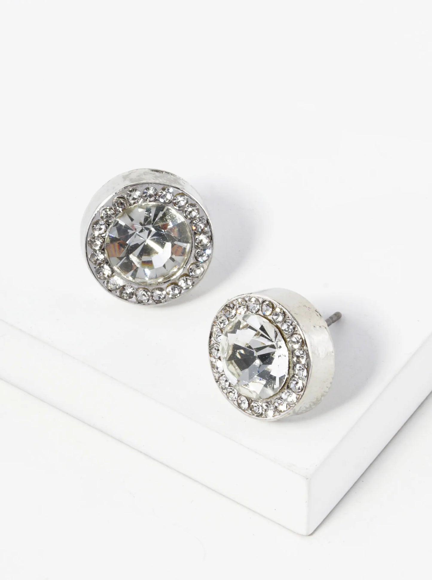 Crystal-Pave 12mm Stone Button Stud Earrings