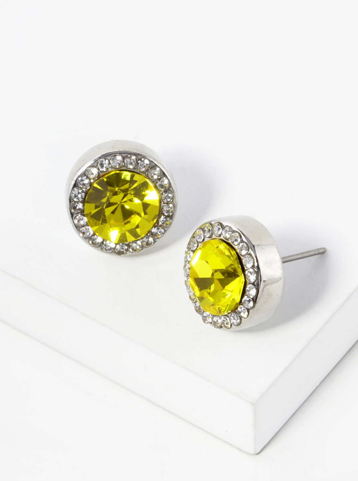 Crystal-Pave 12mm Stone Button Stud Earrings