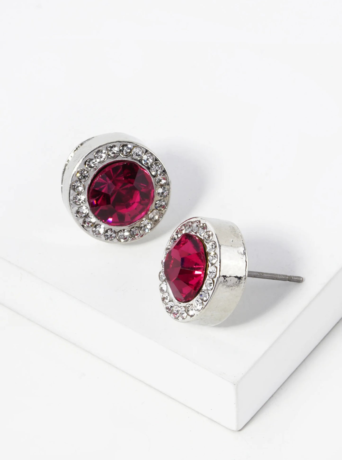 Crystal-Pave 12mm Stone Button Stud Earrings