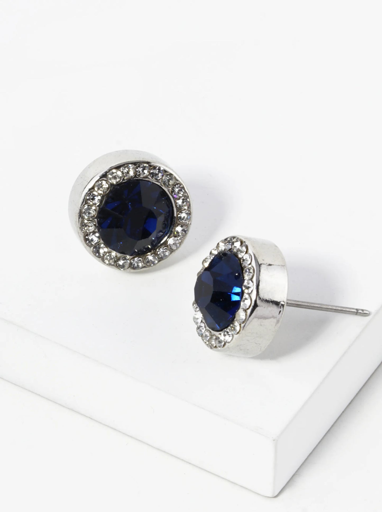 Crystal-Pave 12mm Stone Button Stud Earrings