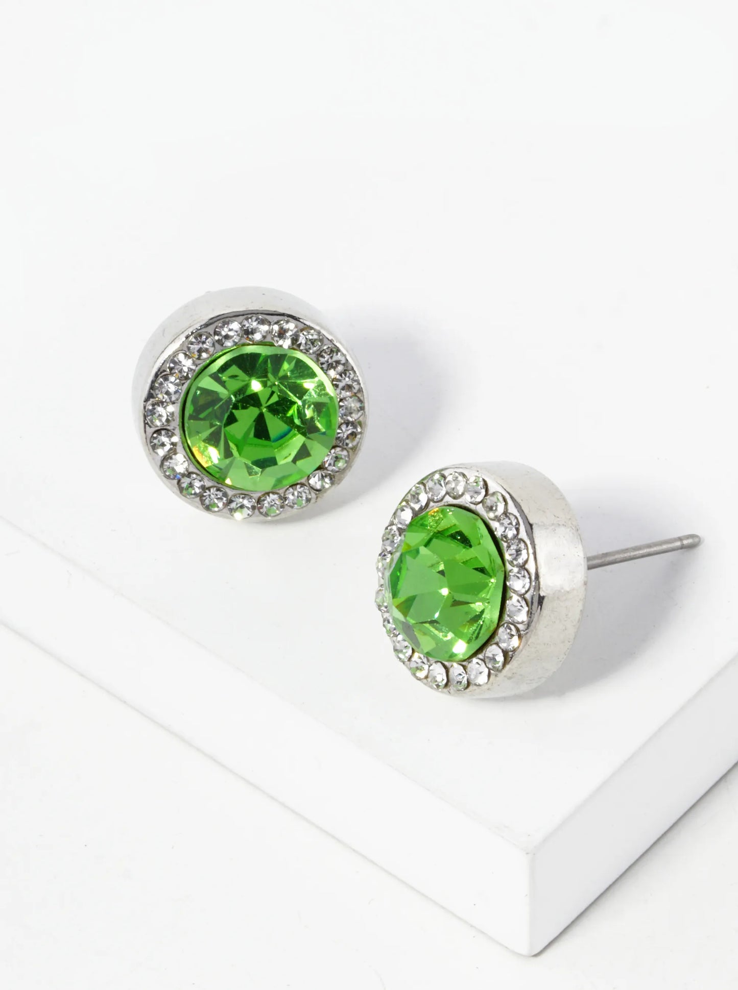 Crystal-Pave 12mm Stone Button Stud Earrings