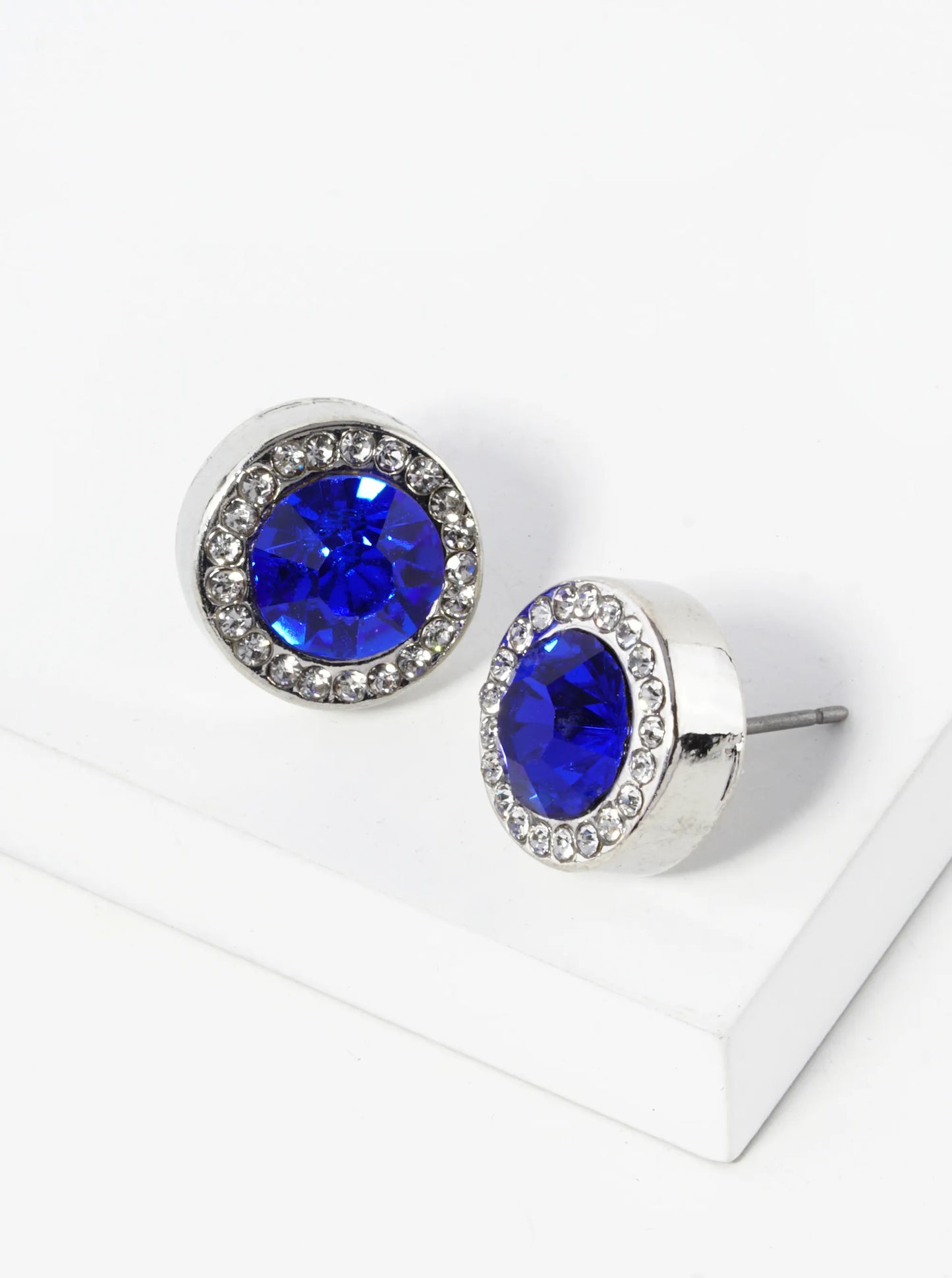 Crystal-Pave 12mm Stone Button Stud Earrings