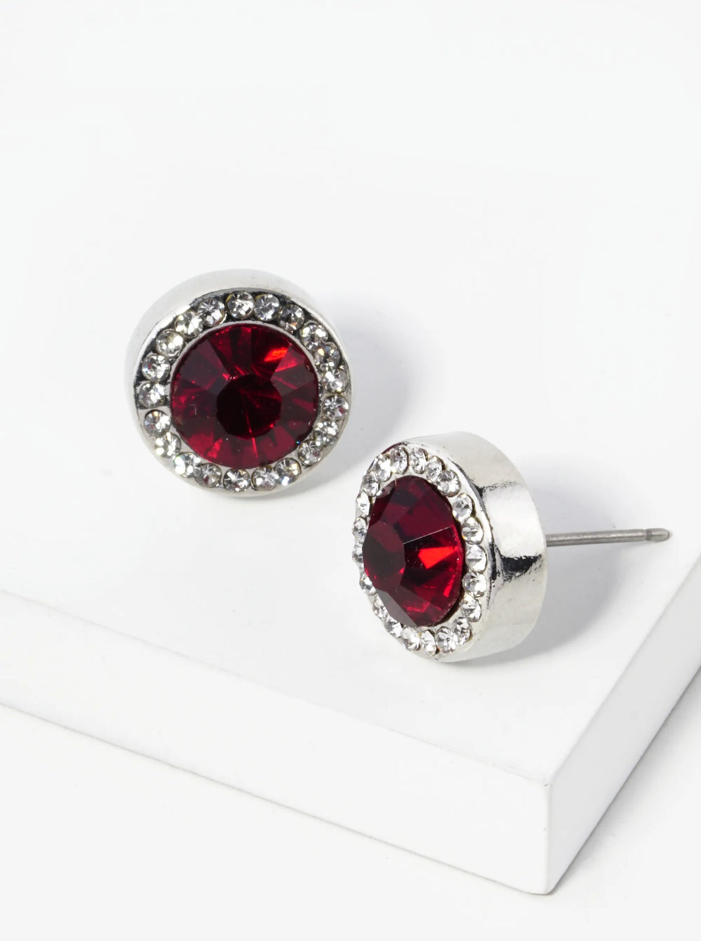 Crystal-Pave 12mm Stone Button Stud Earrings
