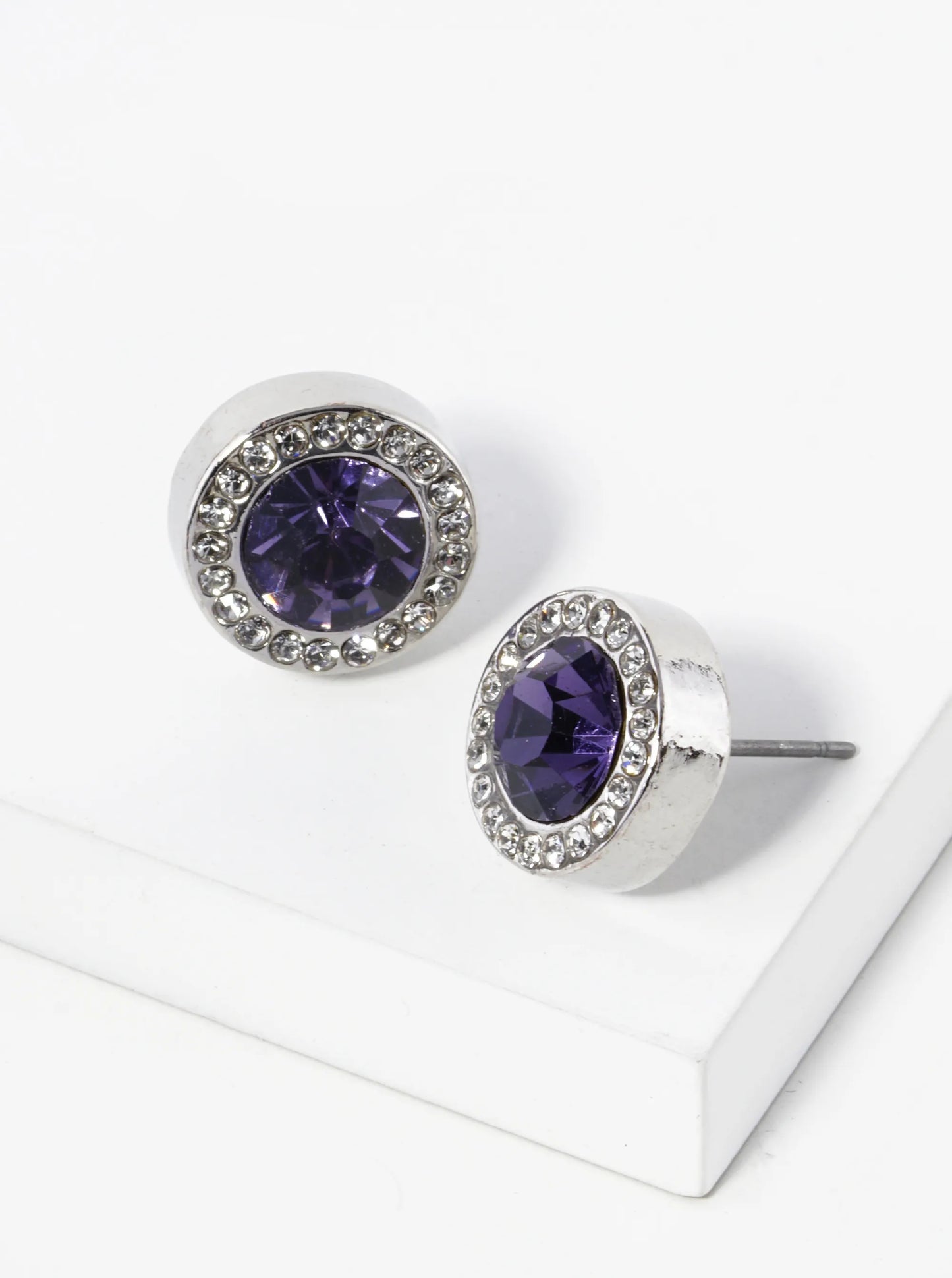 Crystal-Pave 12mm Stone Button Stud Earrings