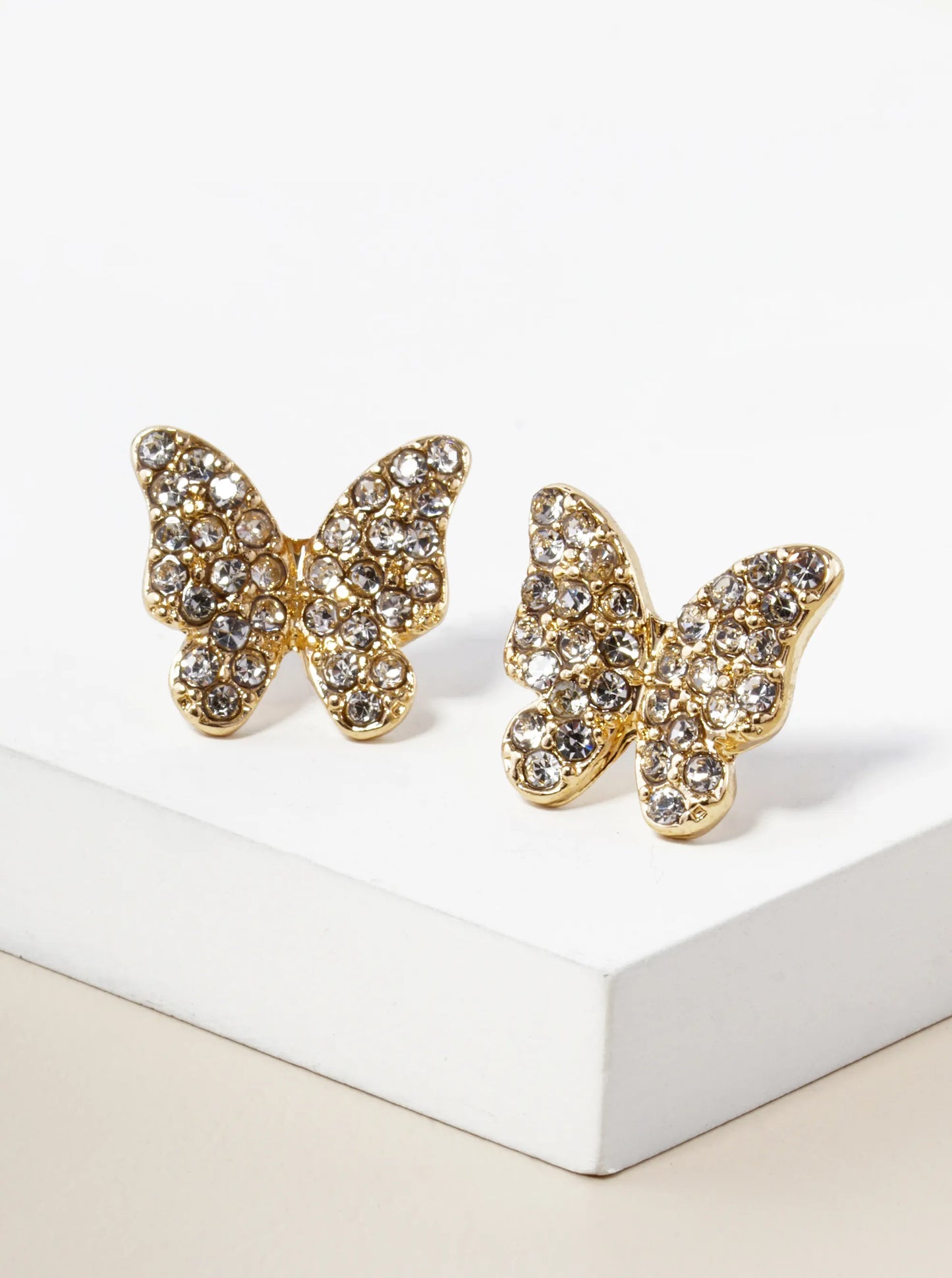 Crystal Pave 13mm Butterfly Post Stud Earrings