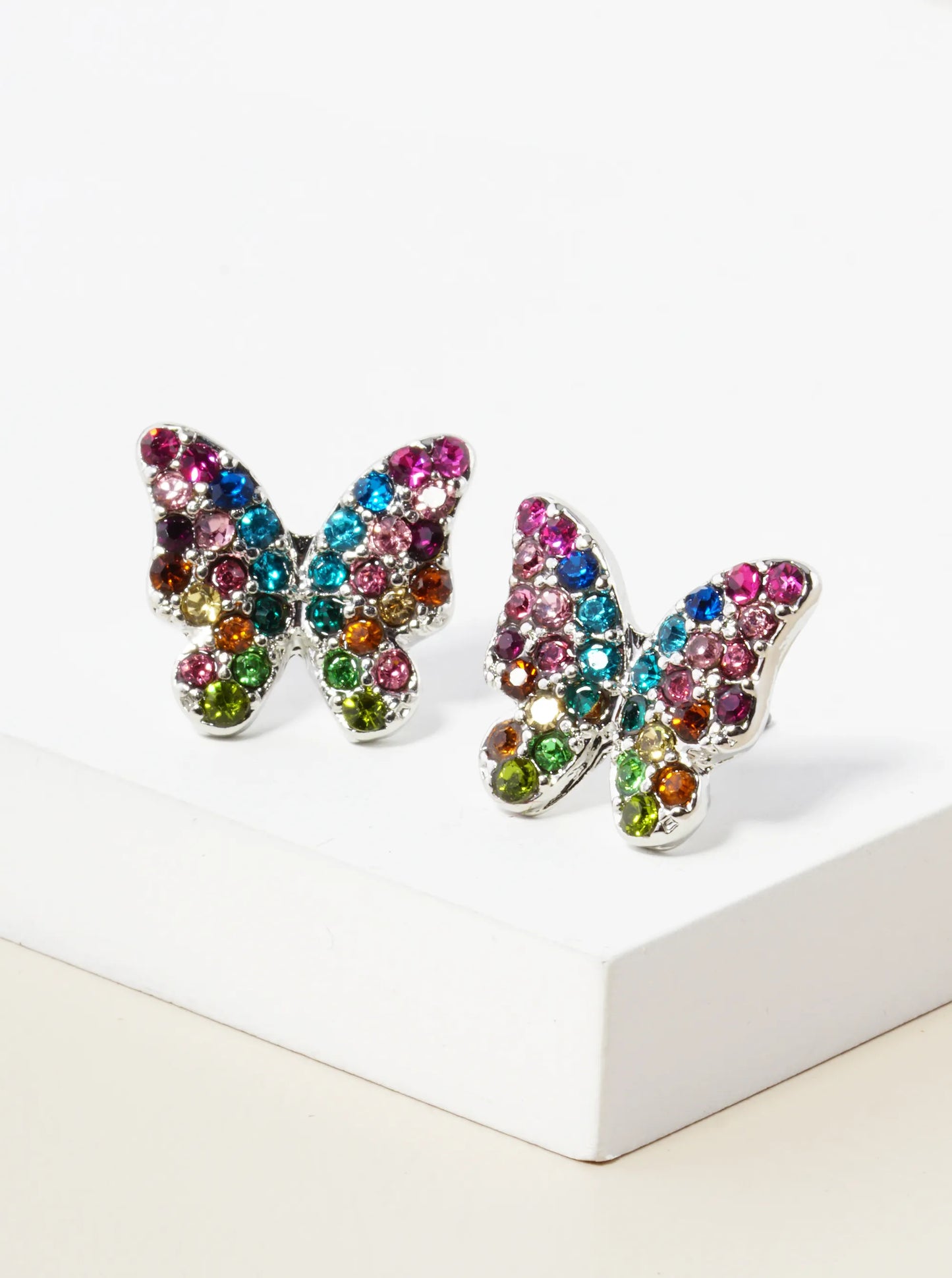 Crystal Pave 13mm Butterfly Post Stud Earrings