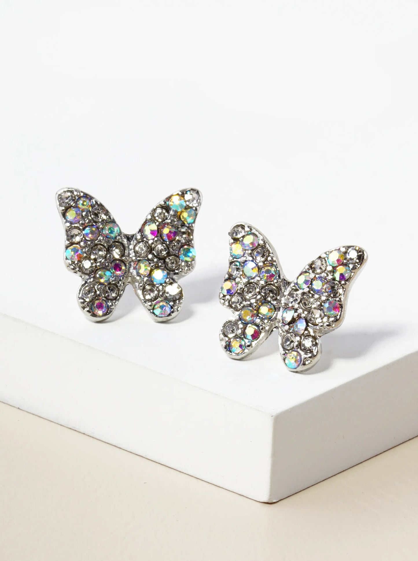 Crystal Pave 13mm Butterfly Post Stud Earrings