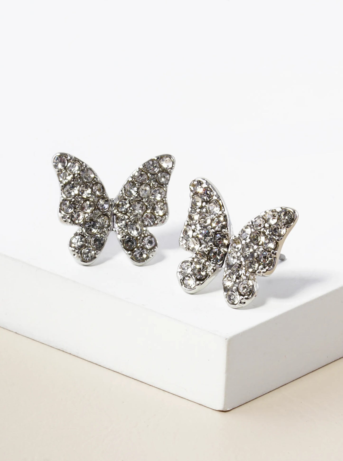 Crystal Pave 13mm Butterfly Post Stud Earrings