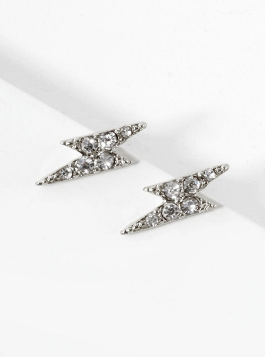 Crystal Pave 14mm Lightning Bolt Stud Earrings