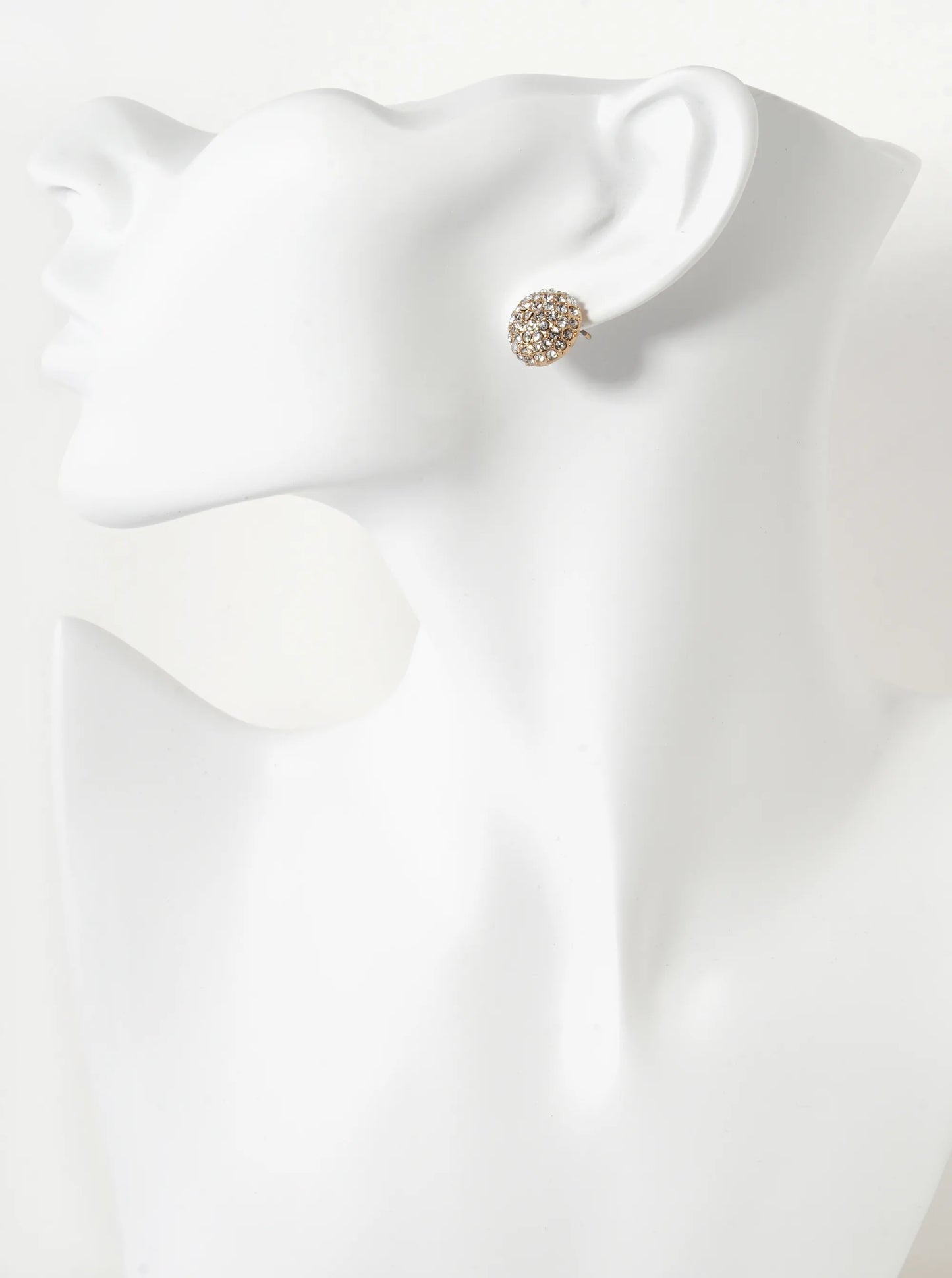 Crystal Pave 14mm Puffy Round Button Stud Earrings