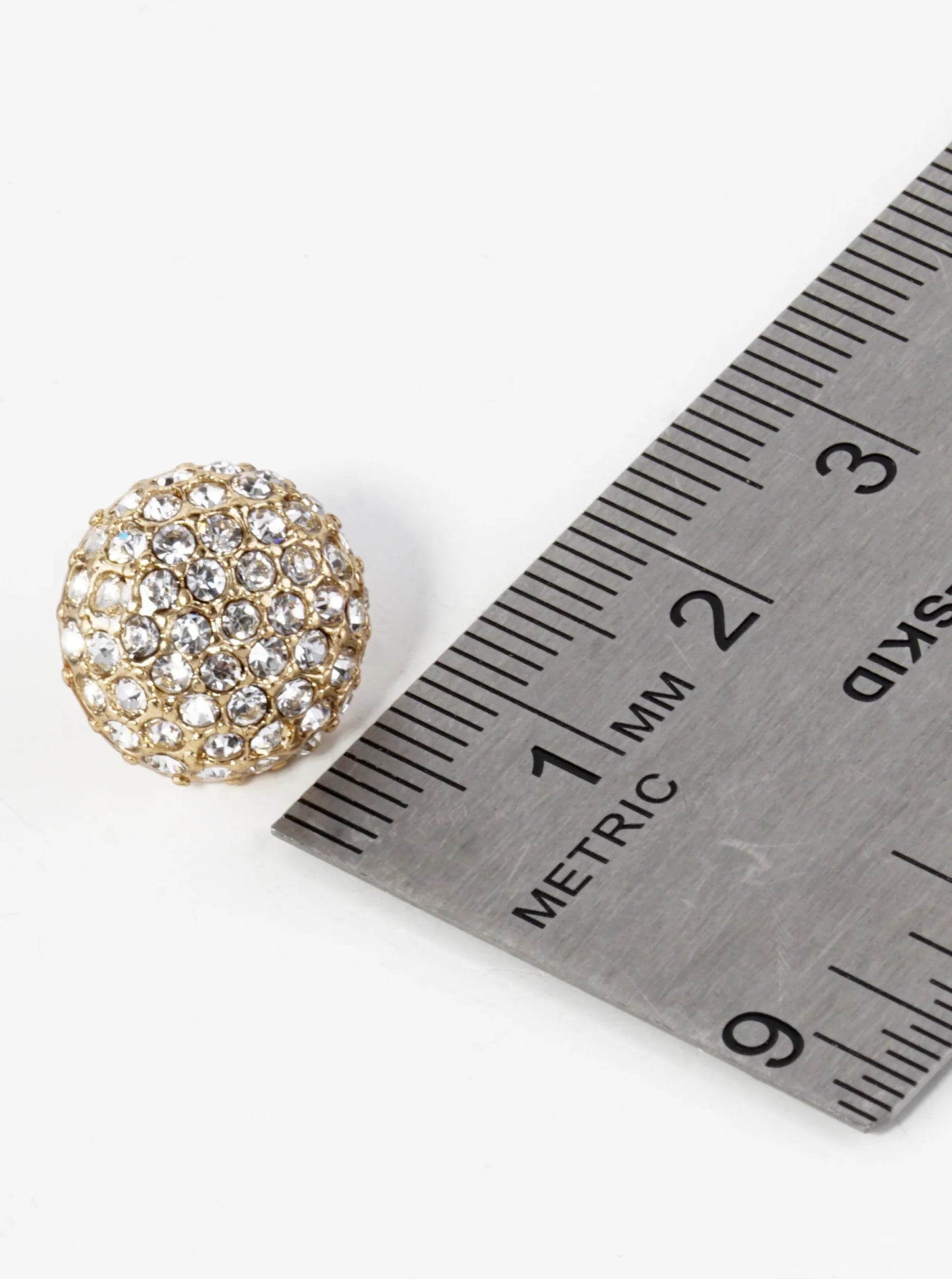 Crystal Pave 14mm Puffy Round Button Stud Earrings