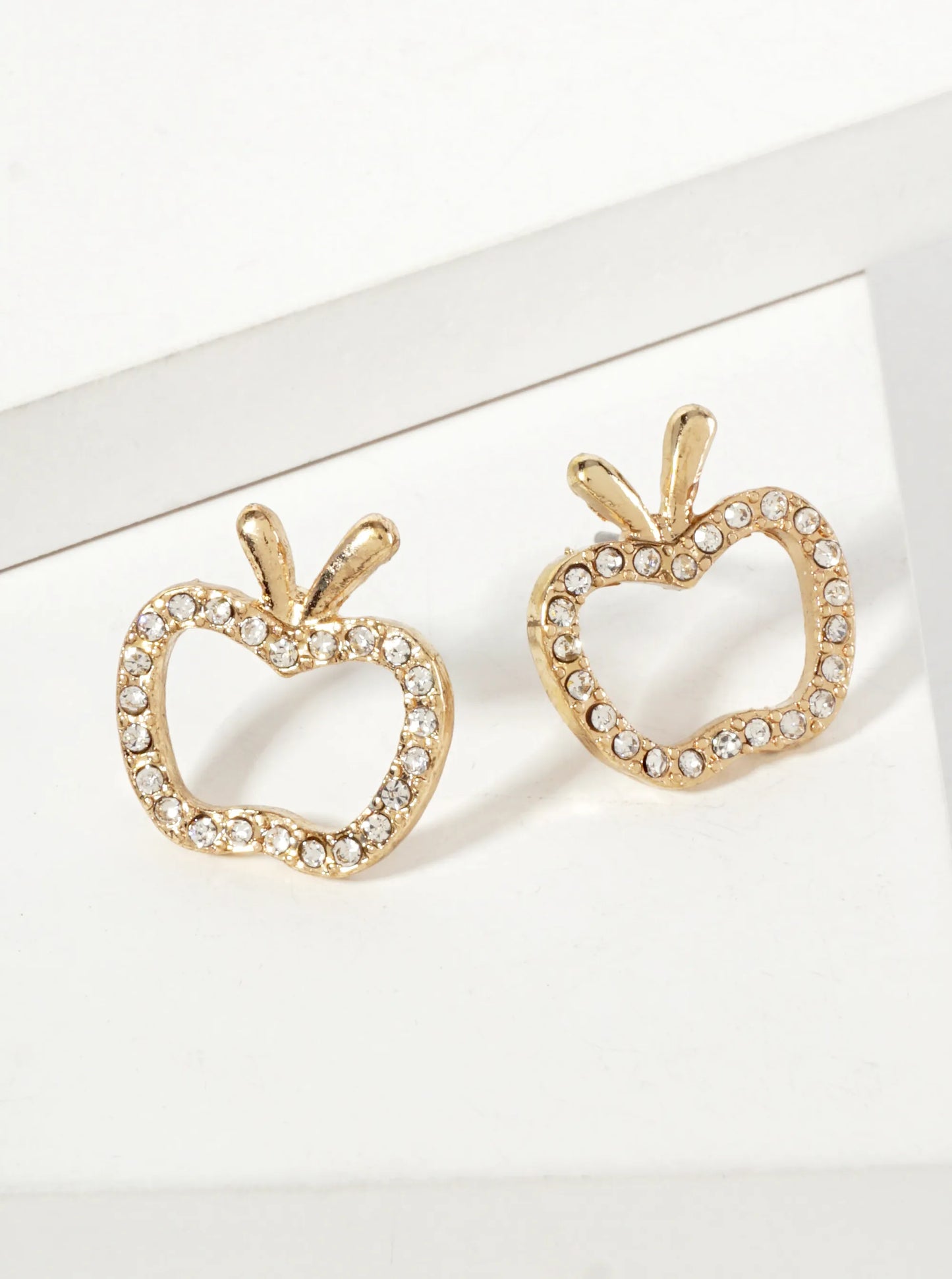 Crystal-Pave 15mm Cutout Apple Stud Earrings