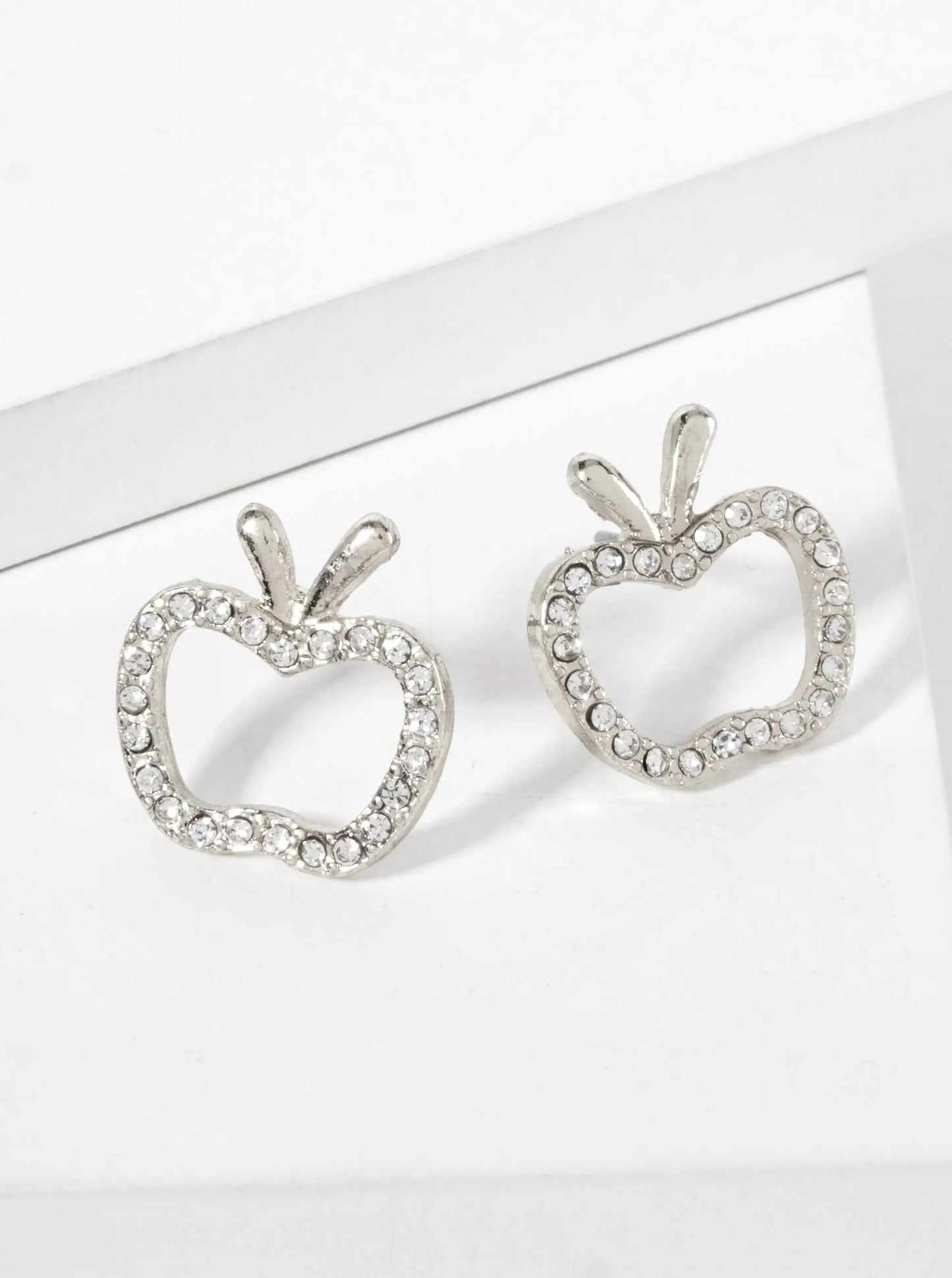 Crystal-Pave 15mm Cutout Apple Stud Earrings