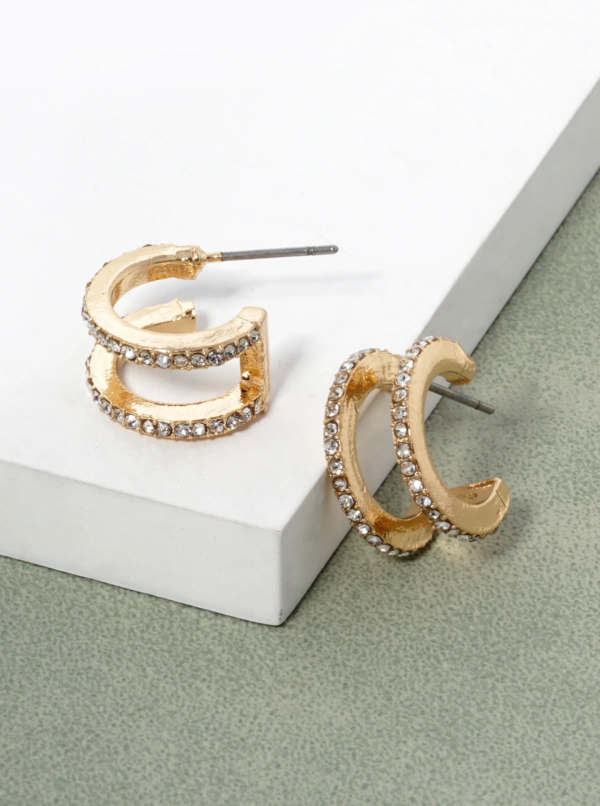Crystal Pave 15mm Double Hoop Earrings