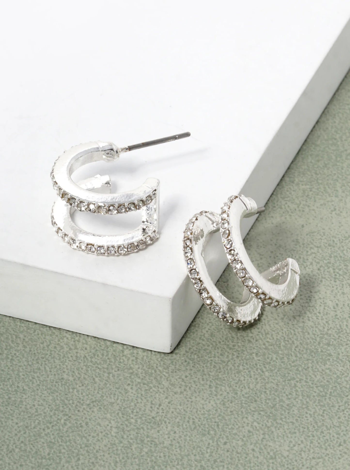 Crystal Pave 15mm Double Hoop Earrings