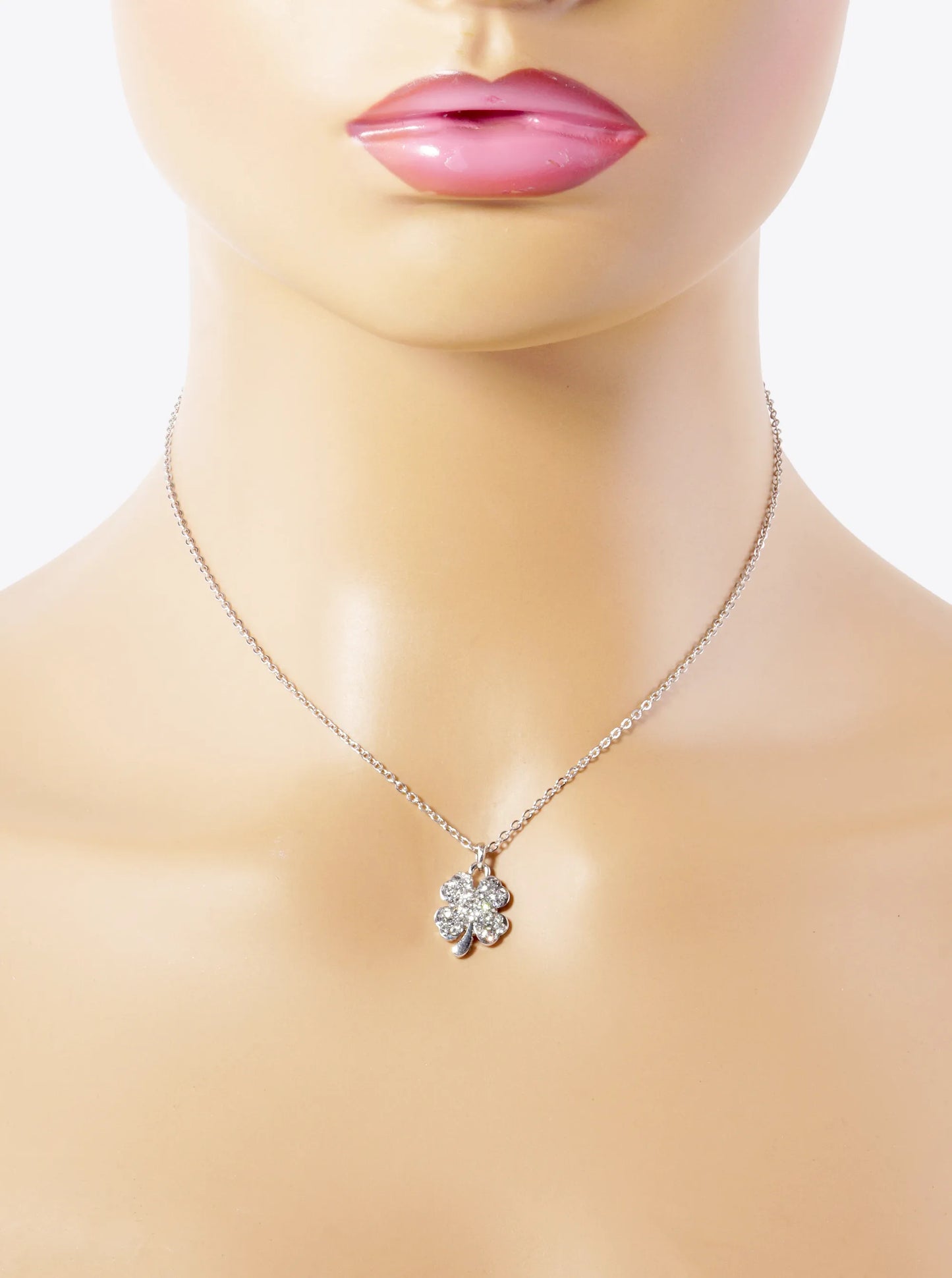 Crystal Pave 15mm Four-Leaf Clover Pendant Necklace