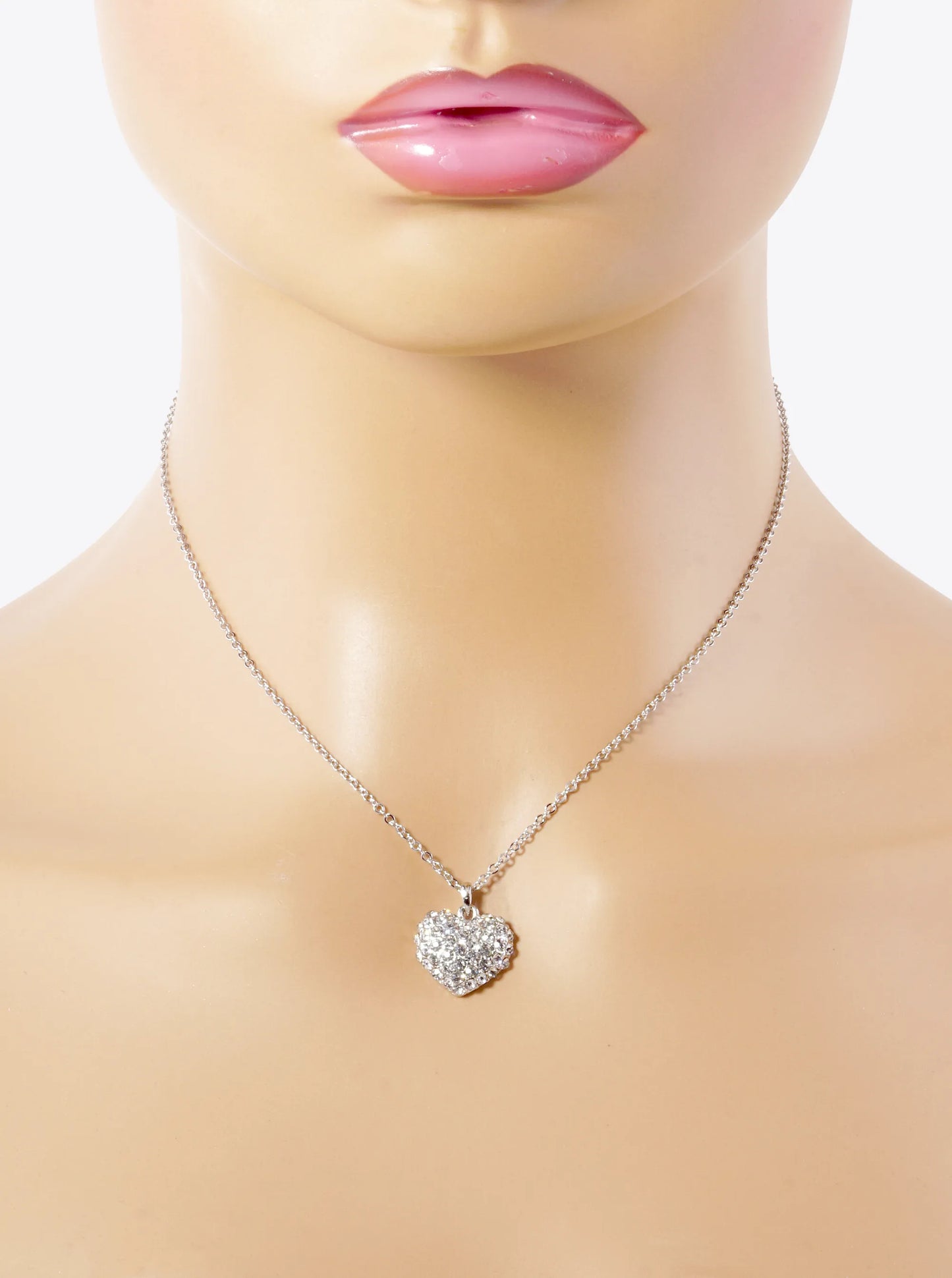 Crystal Pave 15mm Heart Pendant Necklace